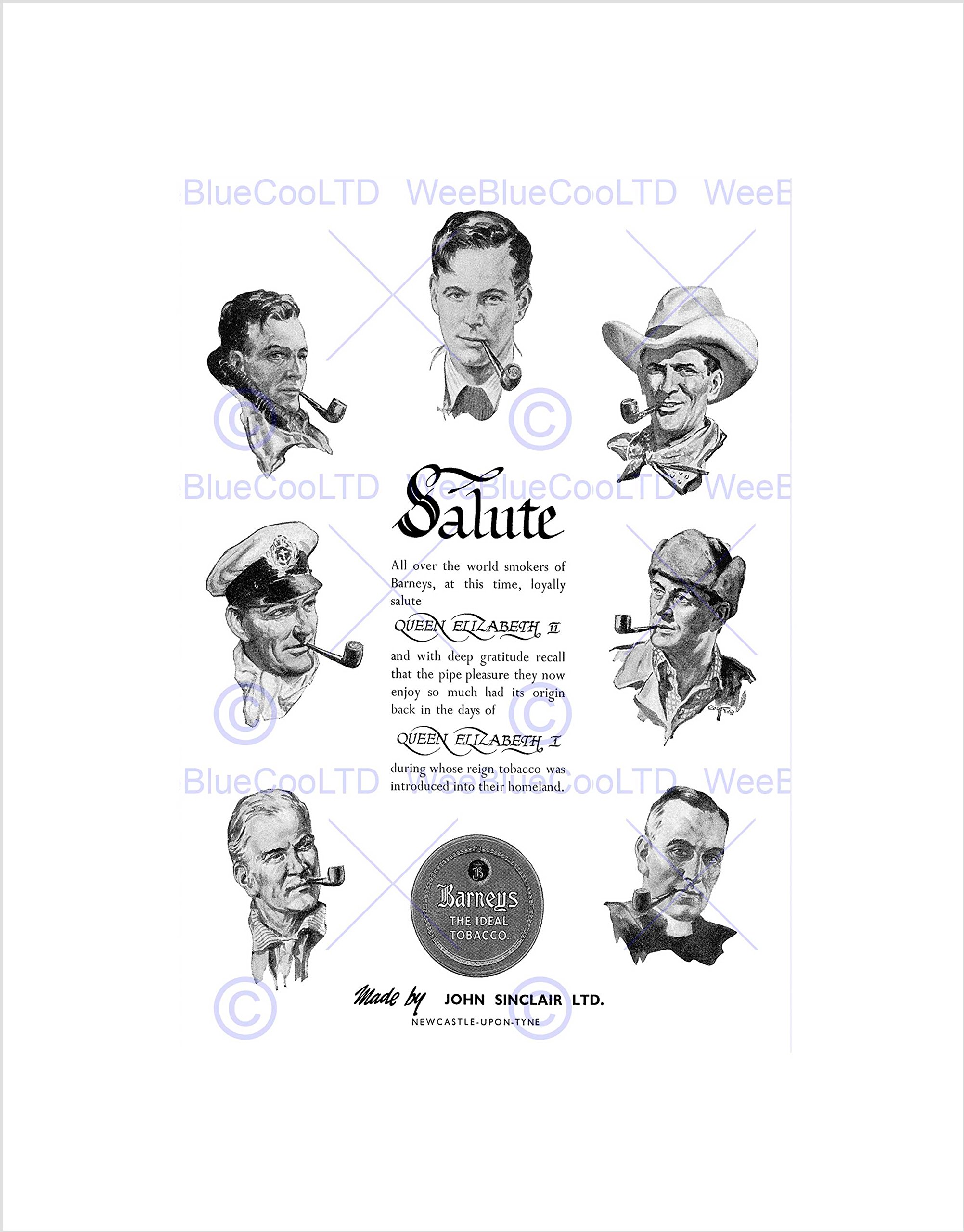 Wee Blue Coo Advert Barneys Pipe Tobacco Men Hats Newcastle UK Wall Art  Print : Amazon.com.au: Home