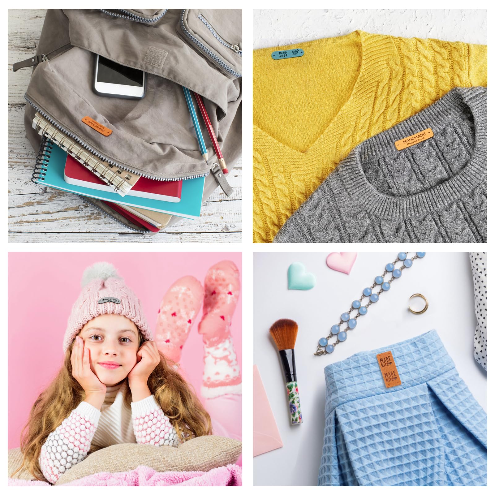Étiquettes Cuir PU Draupnir - Lot De 56 étiquettes à Coudre Fait Main Pour Vêtements Et Créations DIY | 8 Styles Différents