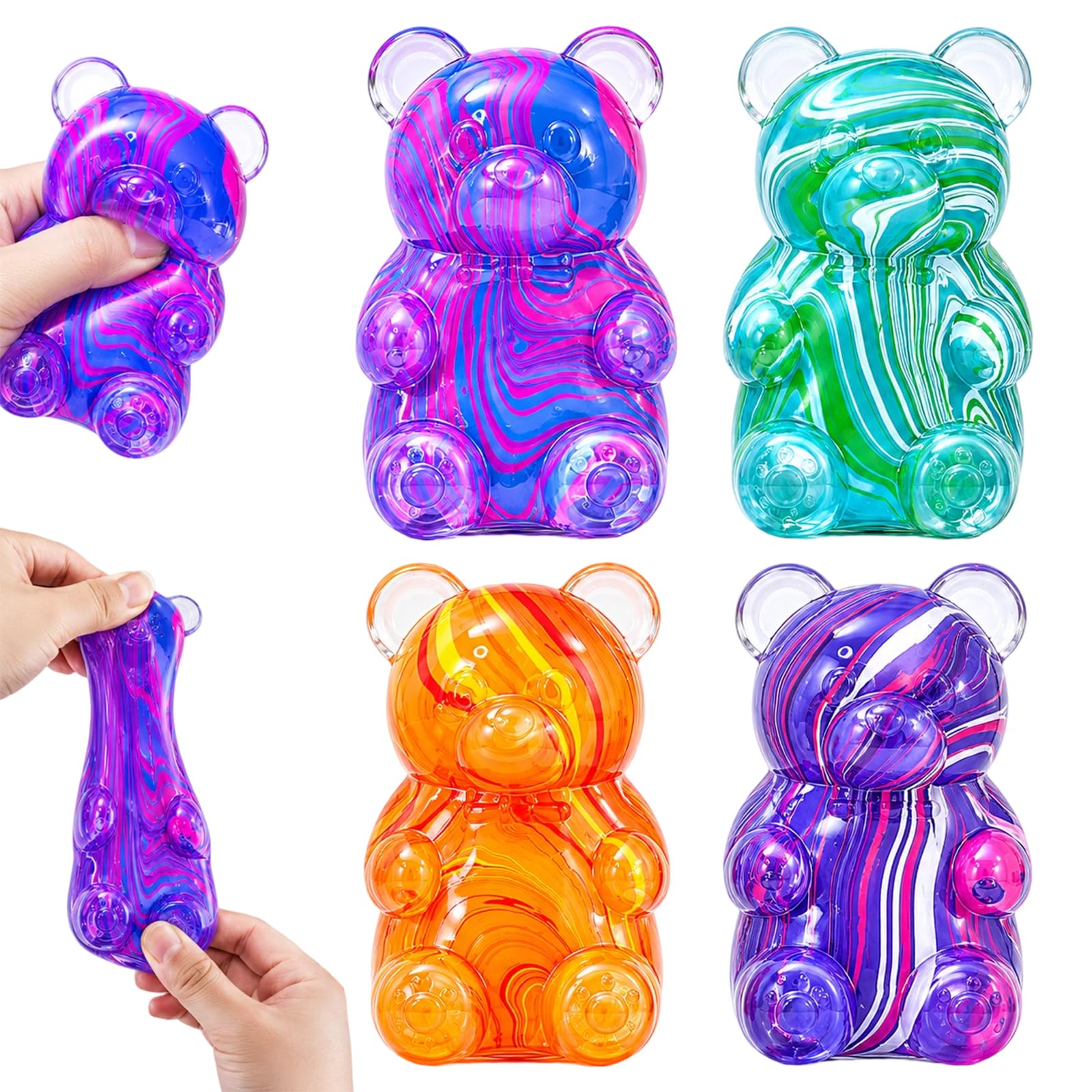 2PCS Squishy Gummy Bear, Slow Rising Squishies, Sensory Focus Tool for Classrooms and Offices, with Random Swirl Pattern Bear