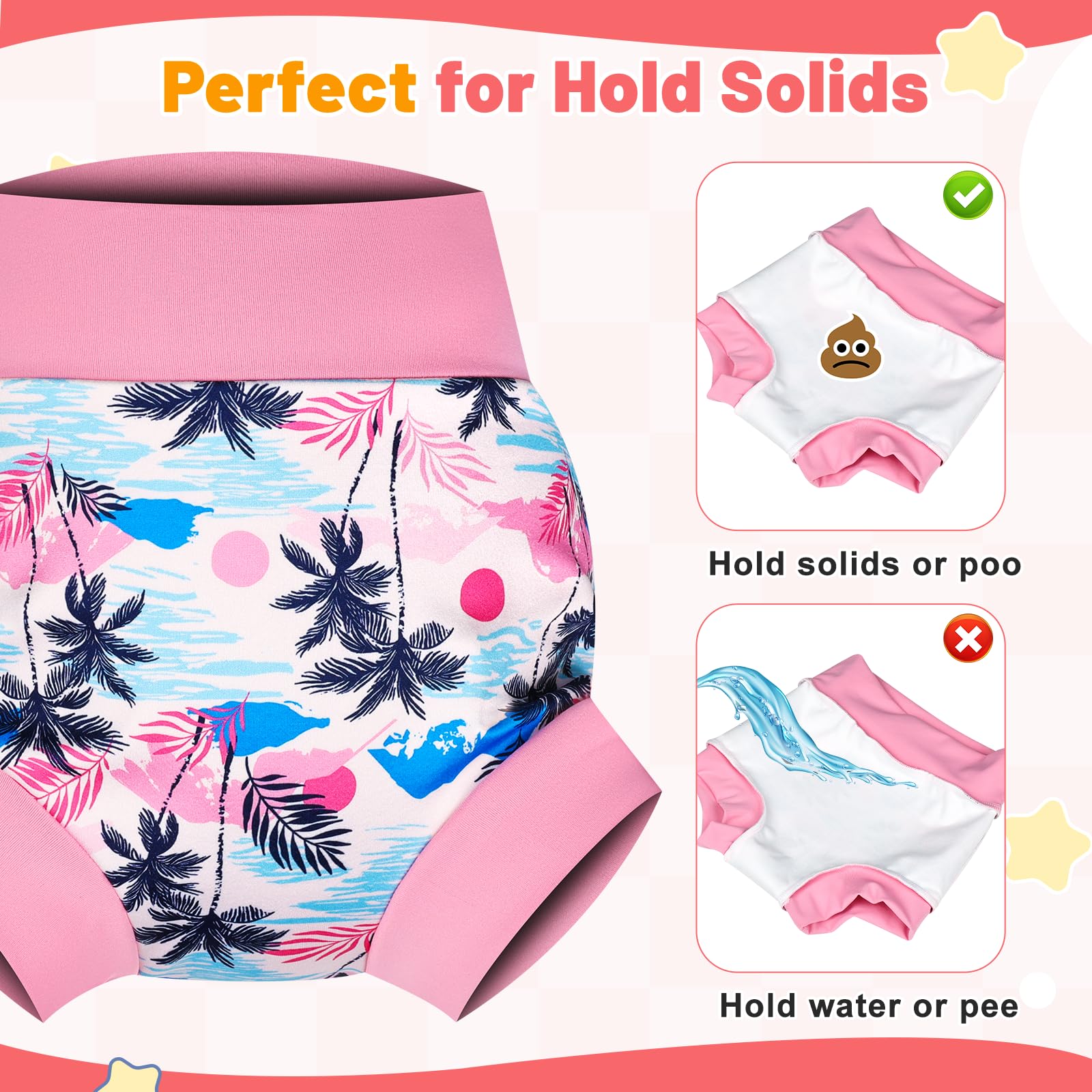 FLYISH DIRECT Couches de Bain Lavable et Réutilisables, lot de 3 Couches de Bain enfants, Couche Piscine Bébés Lavable, Trio tropical, 4-5 Ans