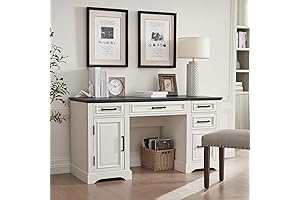 JXQTLINGMU Farmhouse Executive Computer Desk with 58" Drawers and Cabinets for Home...