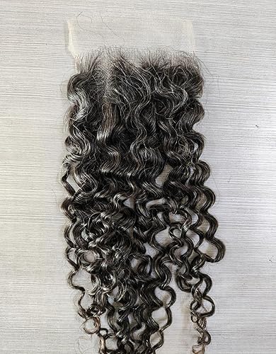 Miniatura 10 de Cierre de Cabello Humano Liso Crudo Sal y Pimienta 4×4 Fino HD Sin Procesar Cierre Gris Cabello Humano Nudos Pequeños Invisibles Negro Natural