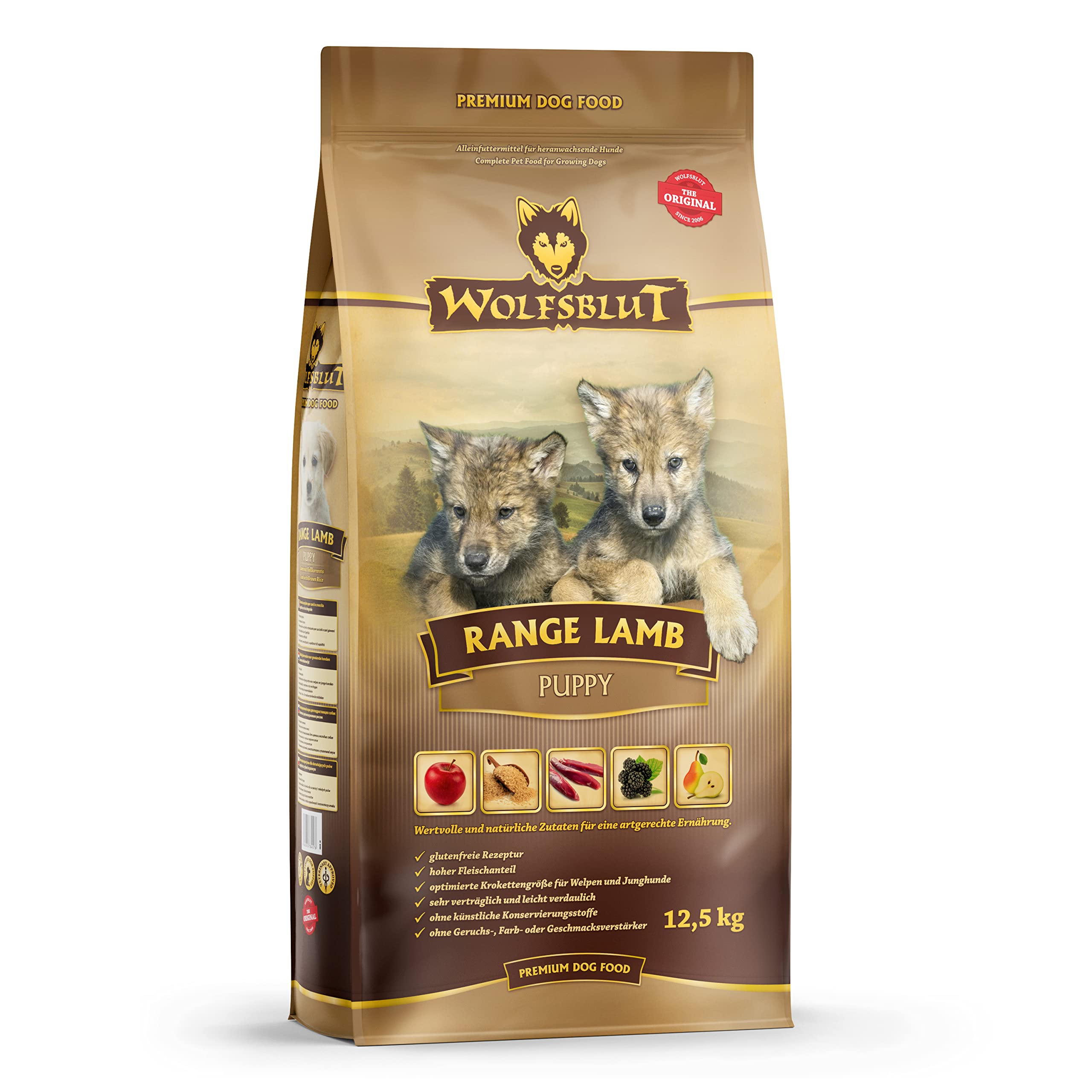 WOLFSBLUT – Range Lamb Puppy | Trockenfutter mit natürlichen Zutaten und wertvollen Superfoods für heranwachsende Hunde. Getreidefreies Alleinfutter ohne Zusatzstoffe im Beutel | 12,5kg Lamm