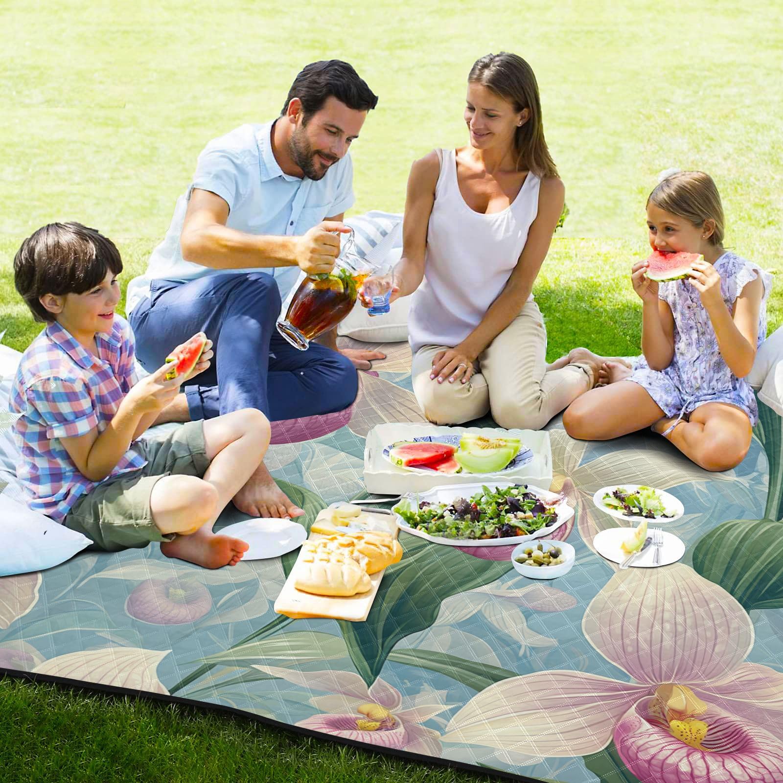 Beauty Spring - Manta de picnic impermeable con flores moradas, plegable, resistente al agua, manta grande para exteriores, para familias, parejas, regalo