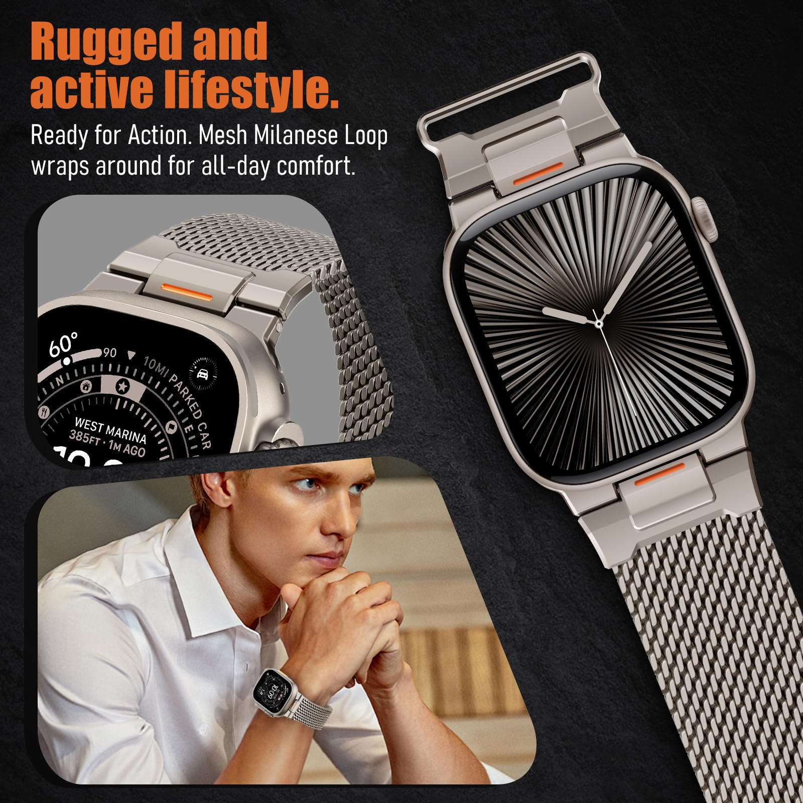 Milanaise Magnetic Ersatzarmband für Apple Watch Ultra 3/2 Armband 49mm 46mm 45mm 44mm 42mm 41mm 40mm 38mm Herren,Milanese Loop Edelstahl Metall Verbinder Band für iWatch 11 10 9 8 7 6 5 4 3 SE 3/2