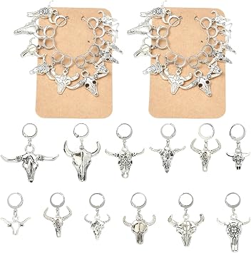 LiQunSweet 22 pcs 11 Styles Tibetan Style Cattle Head Alloy Stitch Markers Western Animal Cow Charms with Leverback for Knitting Crocheting Sewing DIY Jewelry Craft Bag Decoration