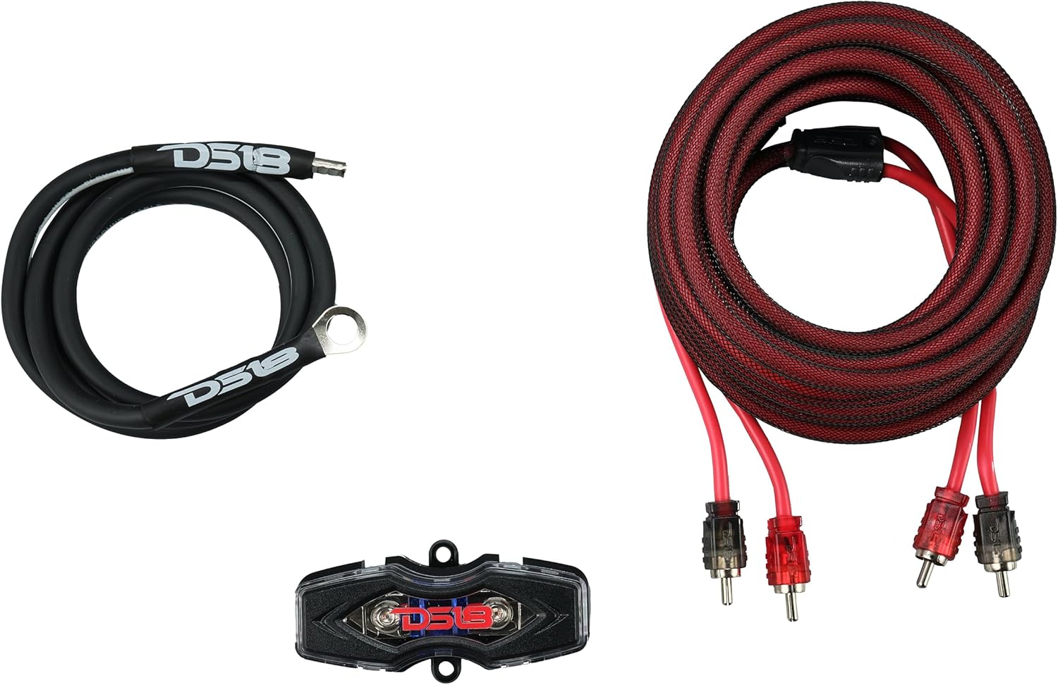 DS18 AKIT8.RD 8-GA Amplifier Installation Wiring Kit - Up to 840W Max, ANL Fuse Holder with 60A, Speaker & RCA Cables, CCA Amplifier Wiring Kit, Ultra Flex Wire, Amp Wire Kit 8 Gauge - Red