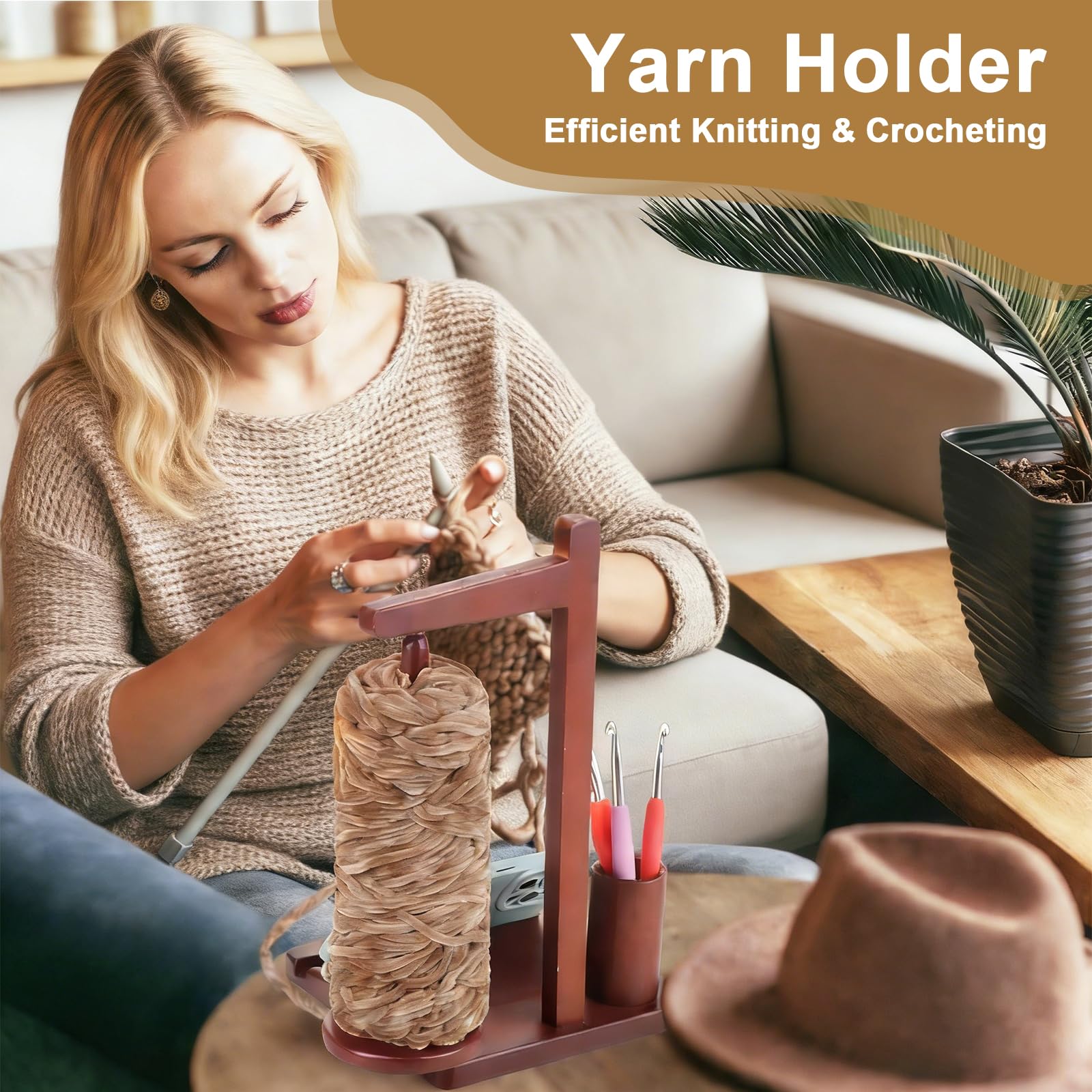 Porta Ovillos Magnético de Madera, Devanador Multifunción con Soporte Móvil & Almacenaje, Accesorio Portátil para Crochet, Tejer, Regalo Perfecto para Manualidades
