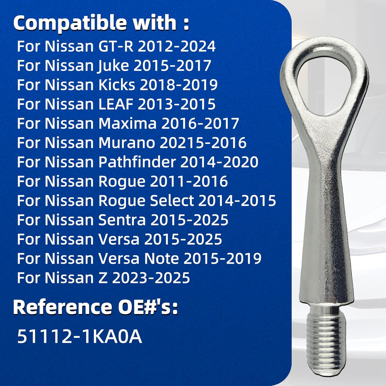 for Nissan Tow Hook Compatible with Nissan GT-R Sentra Versa Note Pathfinder Rogue Kicks Juke Front Towing Eye Hook Replacement#51112-1KA0A
