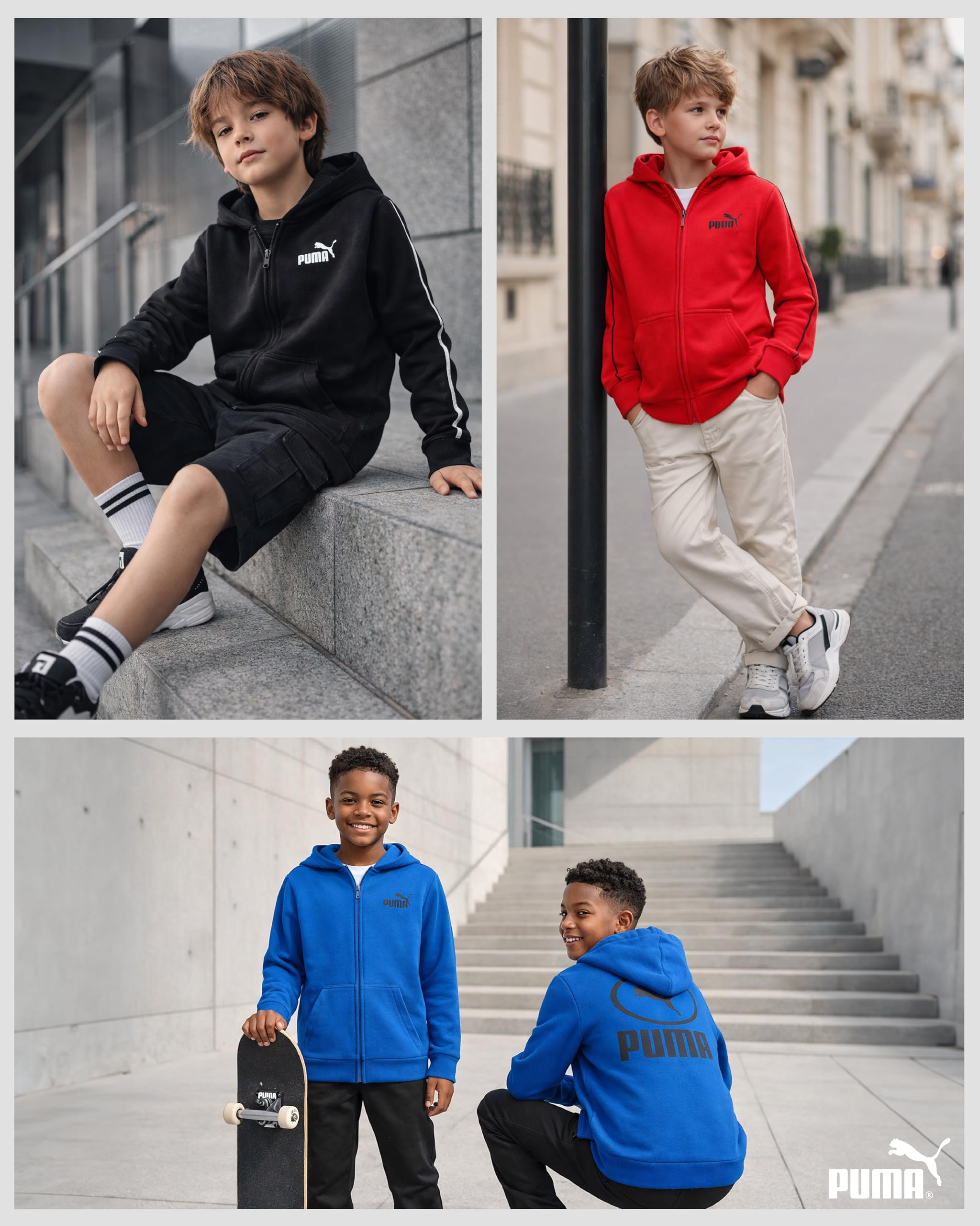 PUMA Felpa con cappuccio con zip per ragazzi, in pile, comoda e performante, con cerniera, per ragazzi – Felpa sportiva per sport e uso quotidiano