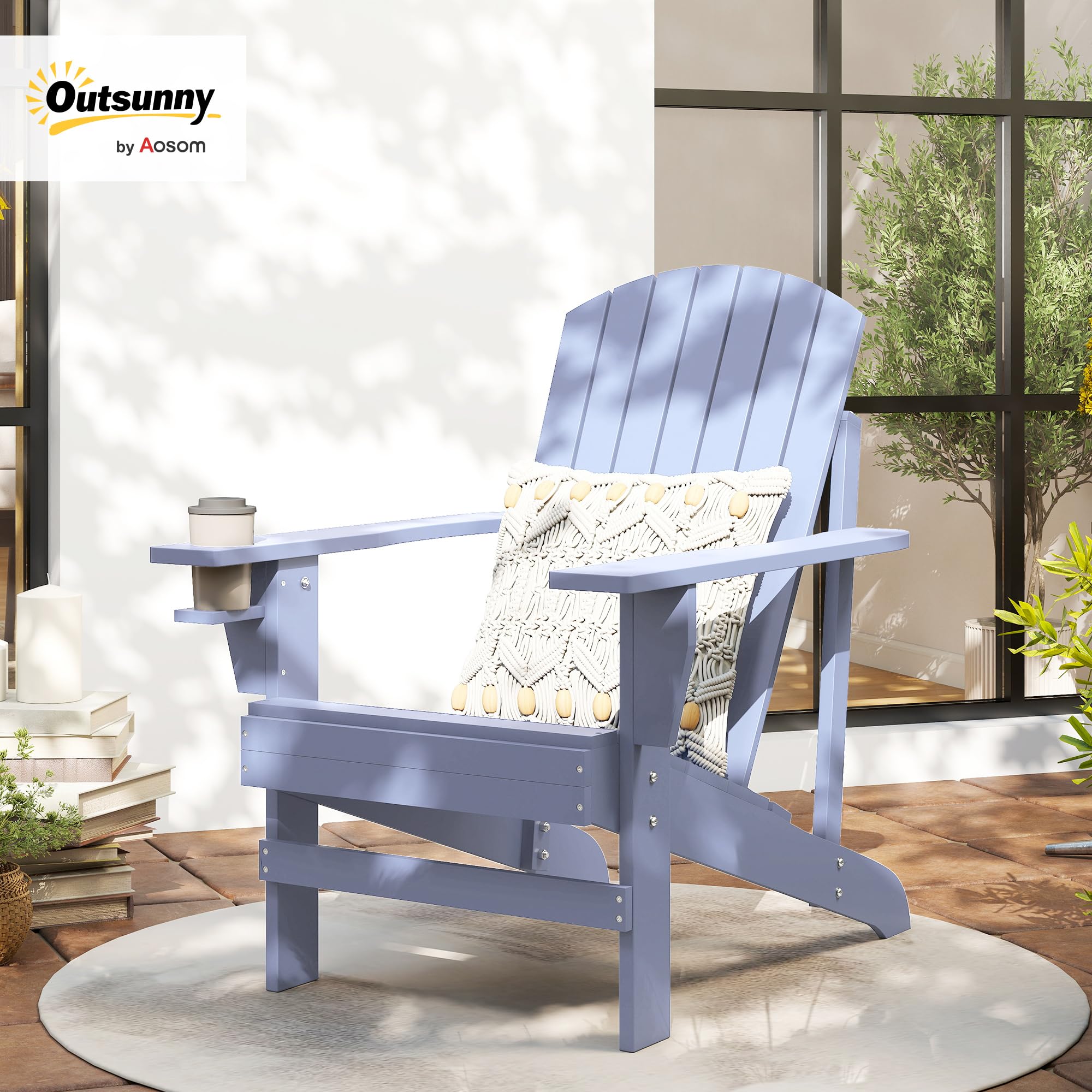 Outsunny Fauteuil de Jardin Adirondack Grand Confort Porte-gobelet intégré Bois de Sapin traité Peint Gris