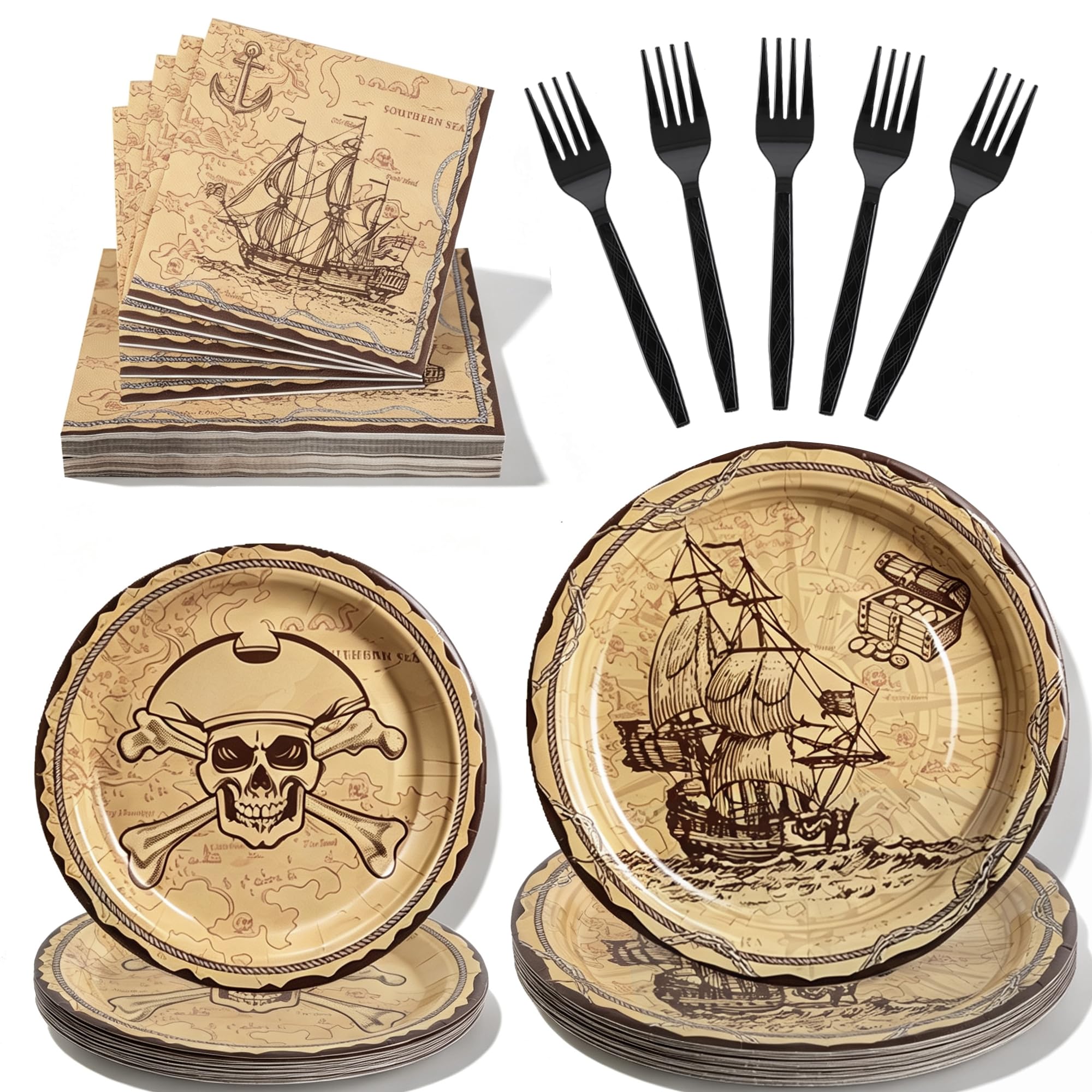 Photo 1 of 100 Pcs Disposable Pirate Tableware Set for 25 Guests