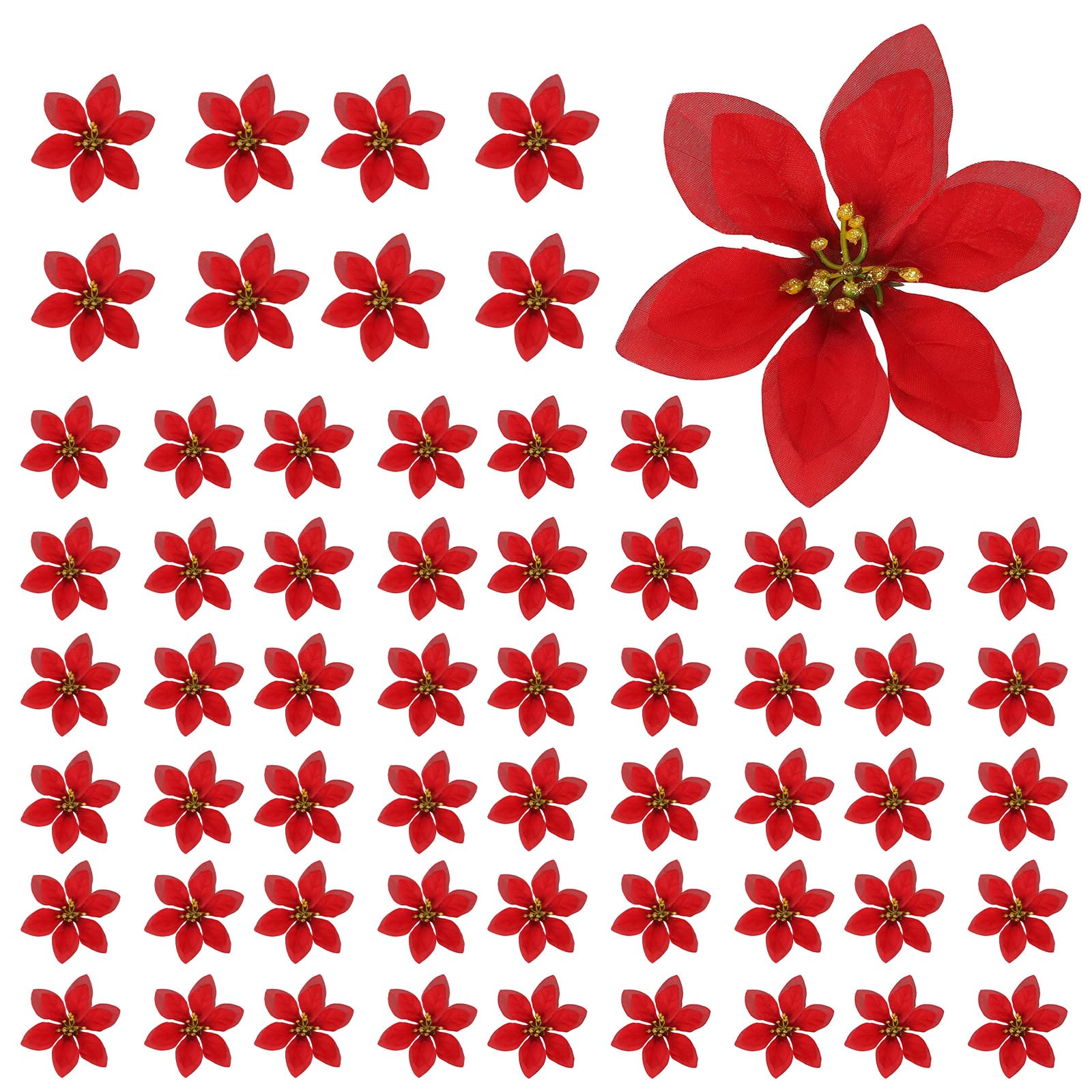 VKTY 60PCS Christmas Poinsettia Flowers, Christmas Poinsettia Decorations in Wreaths Garland