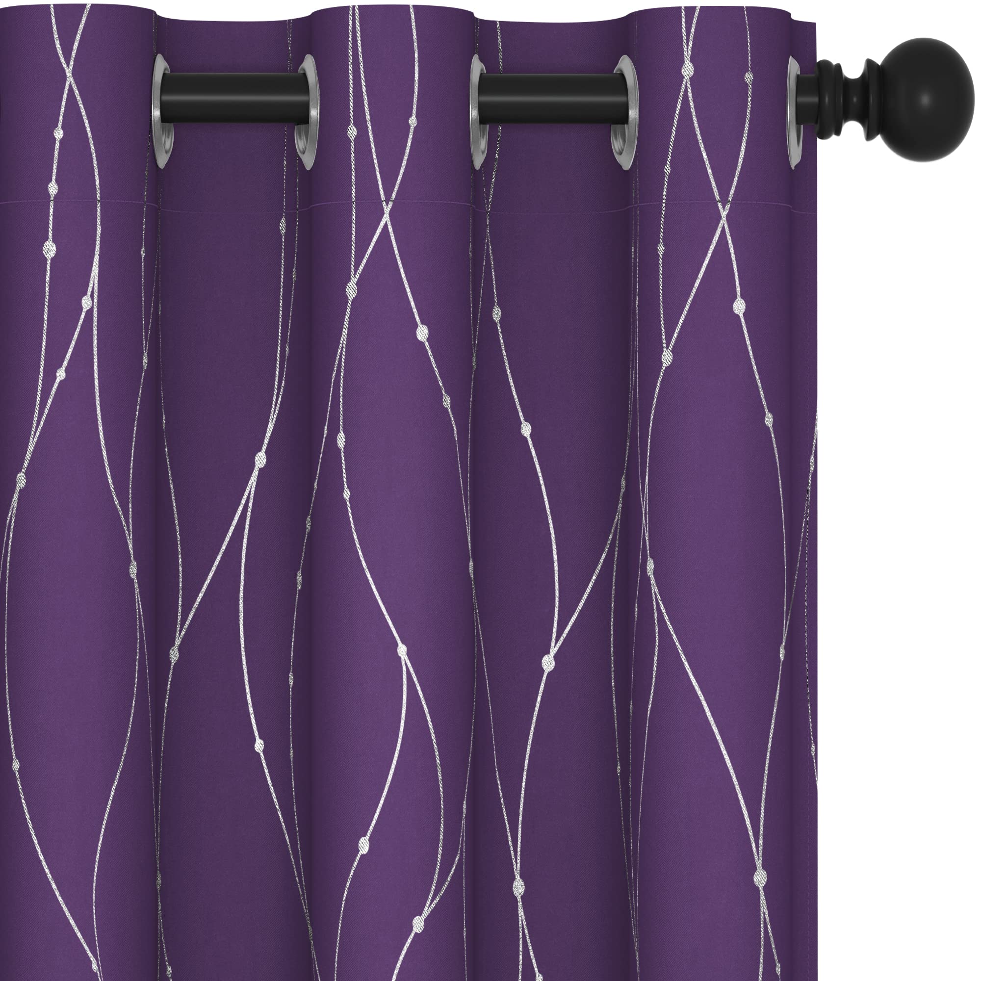 Deconovo Blackout Curtains for Kitchen, 45 Inch Length, Pack of 2 - Thermal Insulated Curtains, Dots Pattern, Curtains for Dining Room (38 X 45 Inch, Purple Grape, Set of 2)