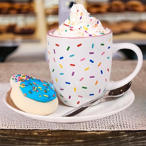 Miniatura 7 de Taza  Taza rosa  Taza de café Rainbow Sprinkles  Taza para pastel de cumpleaños  Taza de café grande, divertida, taza de café con arte verde,