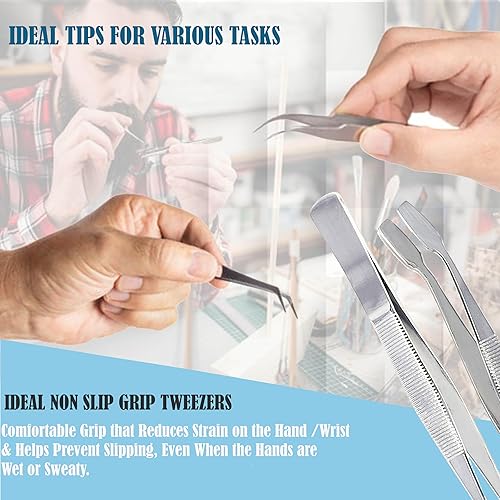 Miniatura 3 de A2Z-2 pinzas de punta plana con punta dentada roma, pinzas de alimentación de acero inoxidable con puntas anchas rectas y anguladas, pinzas