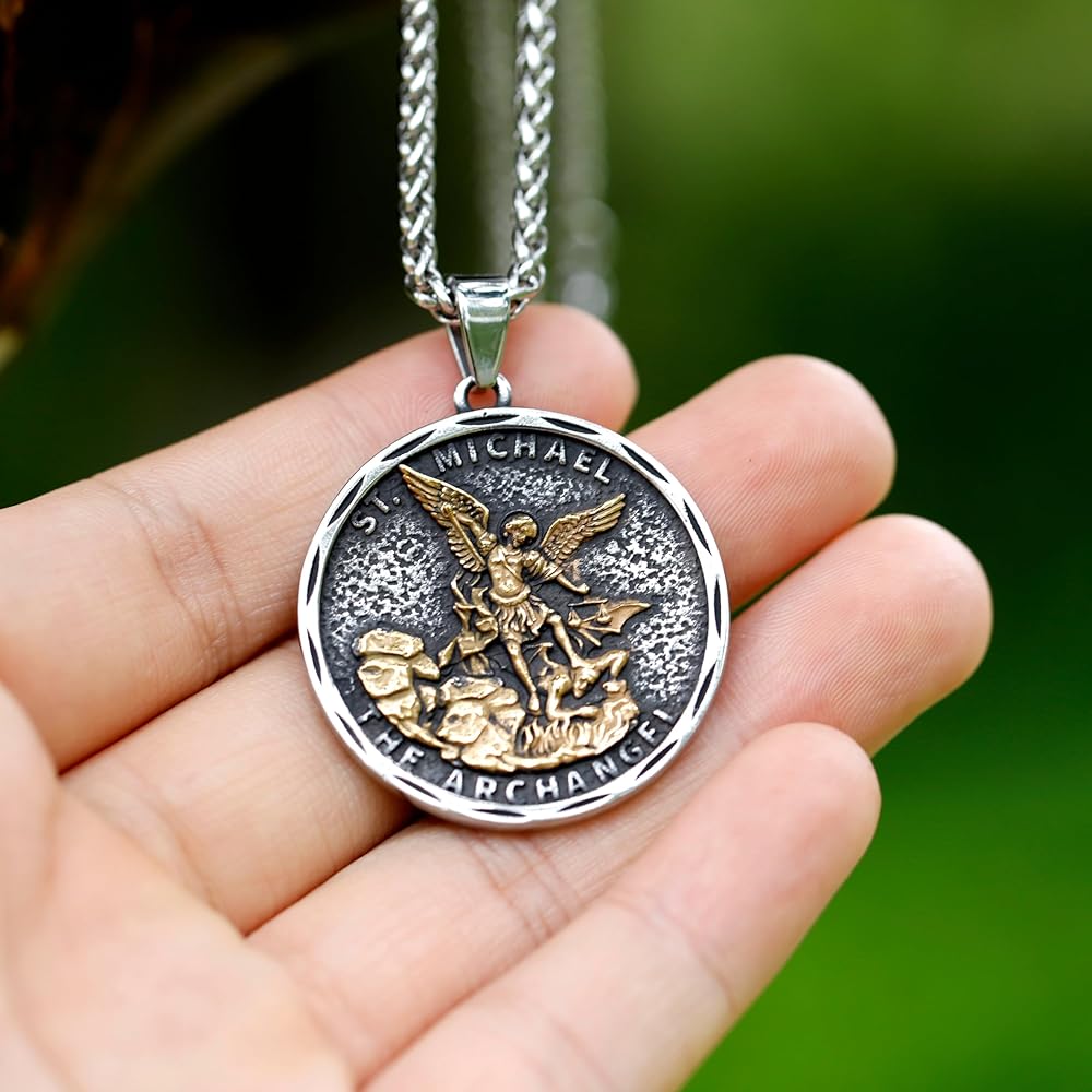 Men's Women's Stainless Steel St.Michael Pendant Necklace