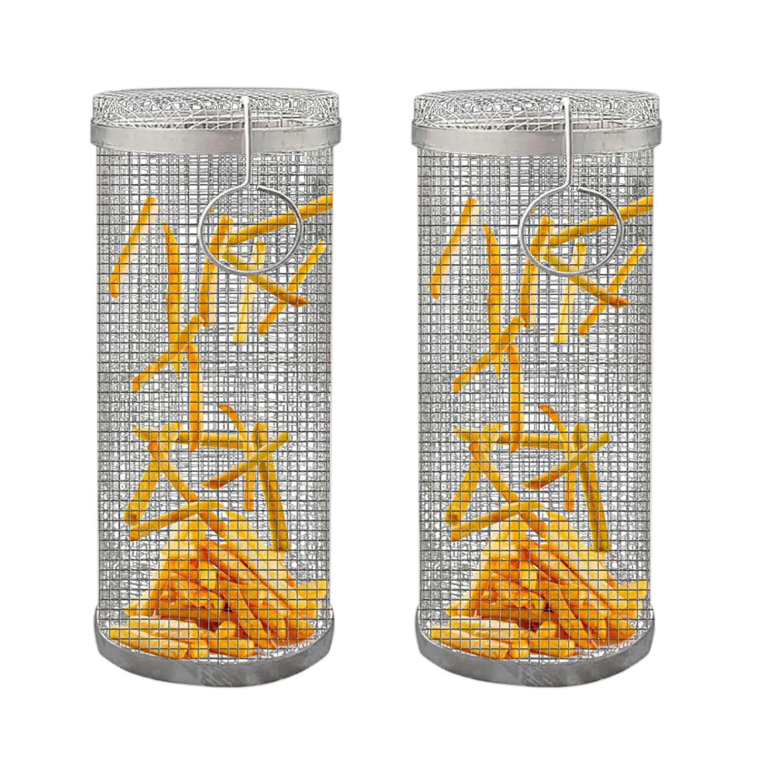 Rolling Grill Basket Grill Cylinder ze stali nierdzewnej Grillowanie Palarnia z obracającym się bębnem o 360° DIYKuchenne narzędzie kuchenne do orzeszków ziemnych Ziarna kawy Warzywa, ryby, krewetki
