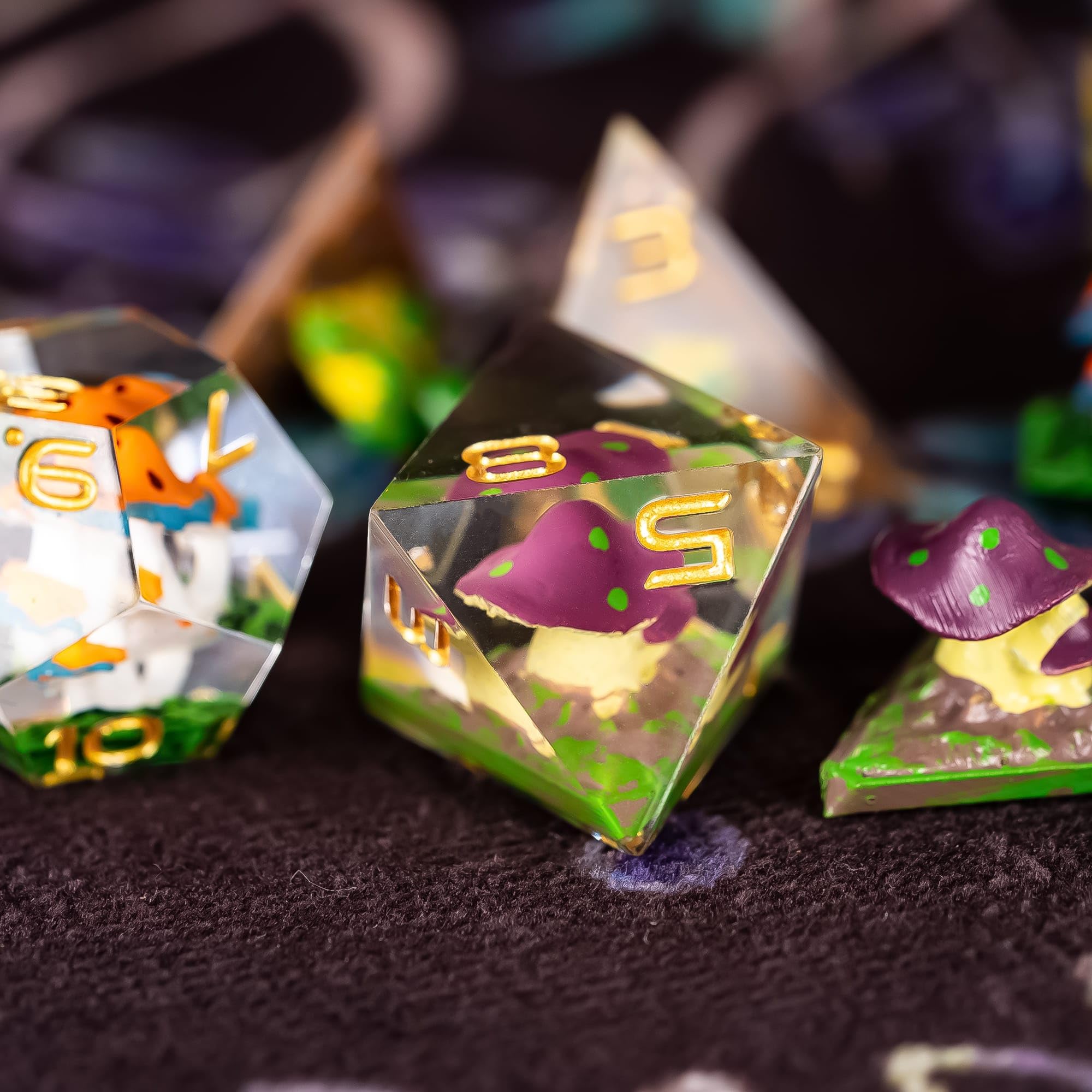 Cusdie 7-Piece Sharp Edges DND Dice Set including Colorful Mushroom in Elegant Box Perfect for RPG Tabletop Gaming Dungeons and Dragons Role Playing Game - Image 3