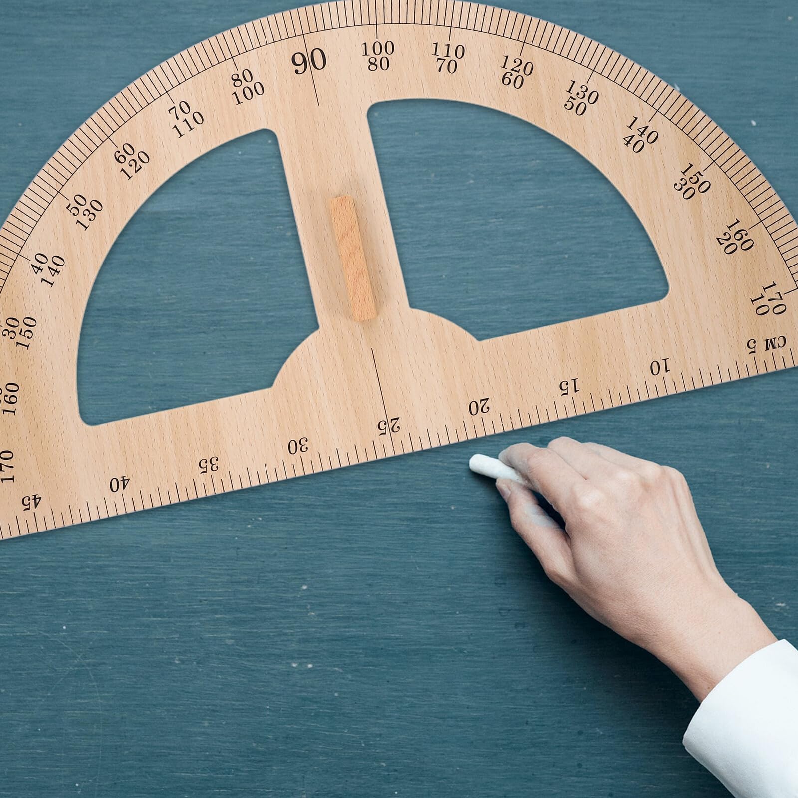 Ipetboom Righello Didattico in Legno per Insegnanti Goniometro Grande per Geometria Strumento di Misura per Aula Righello di Apprendimento per Lezioni Matematiche