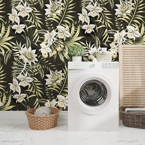 Miniatura 5 de Wallercity Papel tapiz floral bohemio negro y blanco para despegar y pegar hojas florales para el hogar papel tapiz bohemio para despegar y pegar
