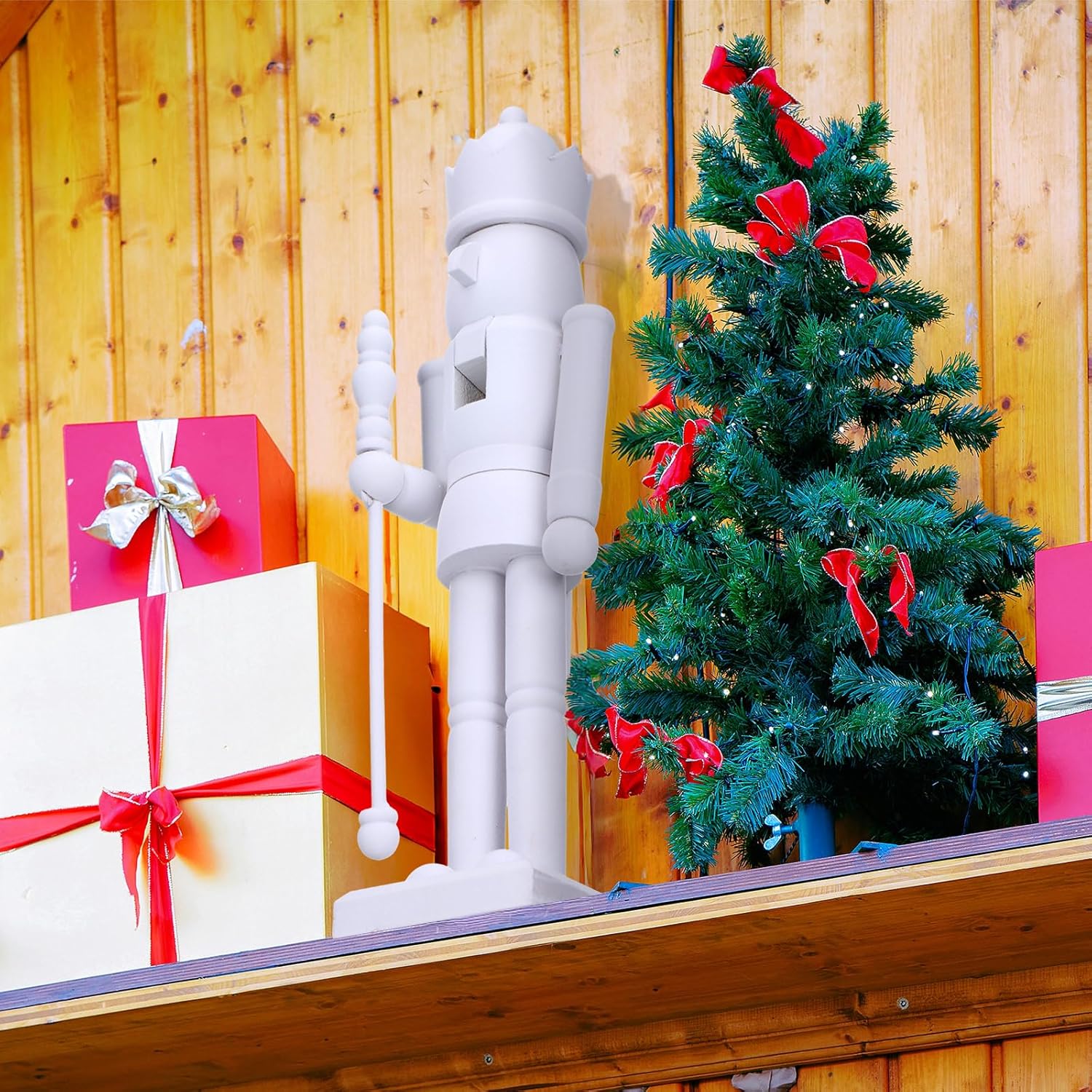 15 Inch White Christmas Nutcracker Ornaments Flocked Nutcracker Figures Christmas Decor Ornament Soldier Festive Collectible Gift for Table Fireplace Shelf Desktop Home Decor