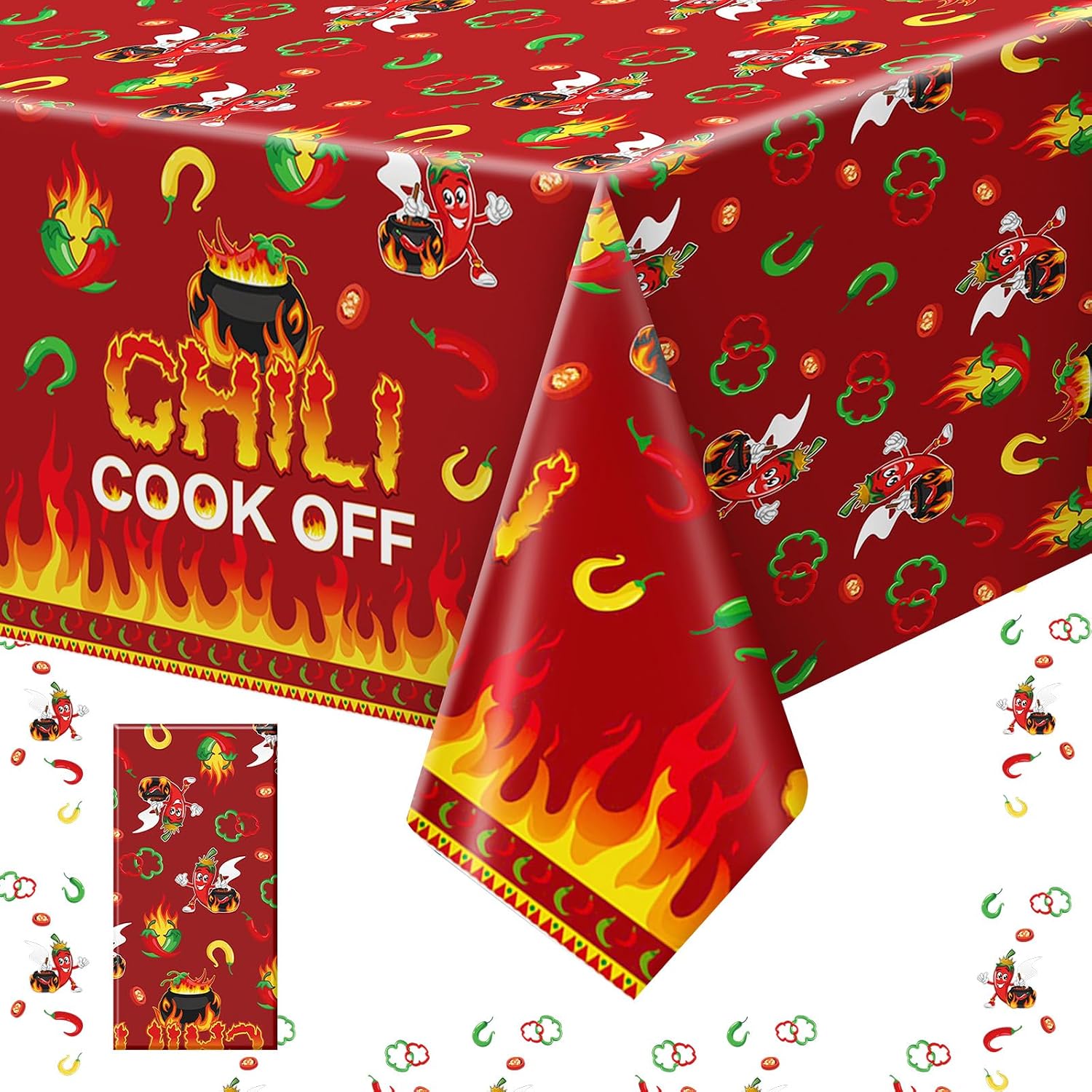 Oudain 3 Pcs Chili Cook Off Tablecloth 108 x 54 Plastic Disposable, Black