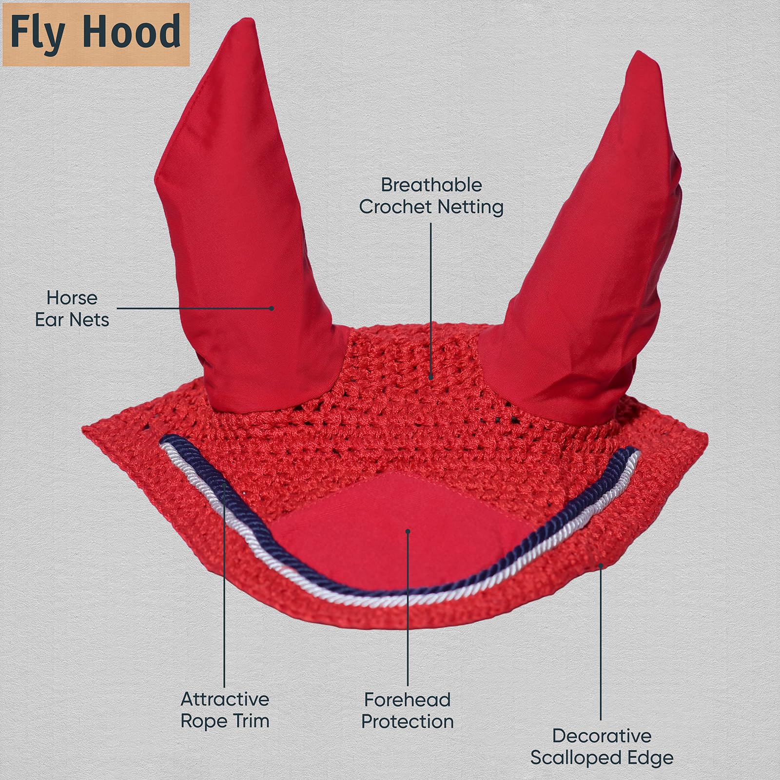 Spire Voile de protection pour cheval en coton respirant doux au crochet pour les oreilles (complet, rouge/noir-blanc)