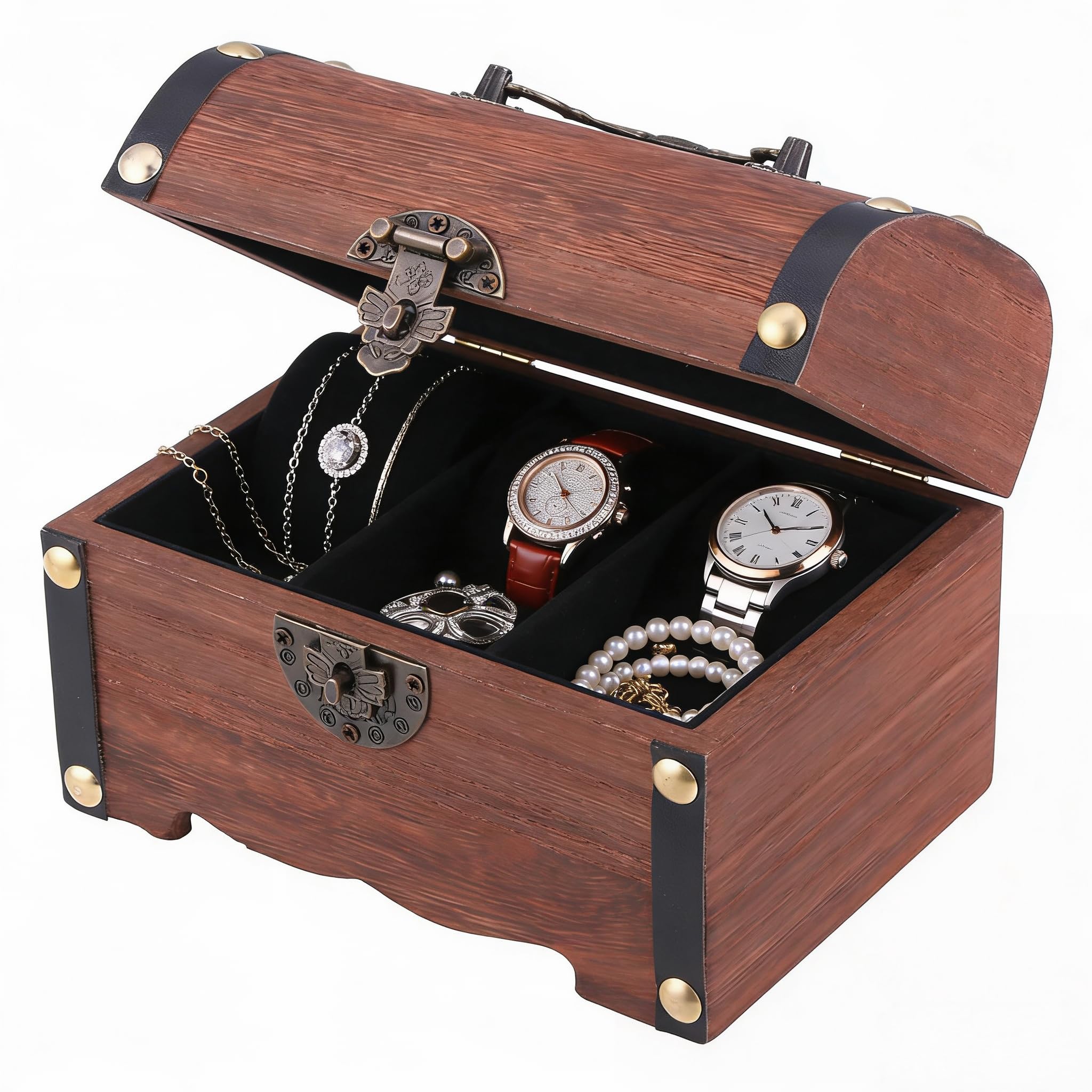 SENTOP Retro Wooden Treasure Chest Storage Box, Wood Treasure Organizer Coin Box Piggy Bank with Lock & Keys for Children Adults-picture-22