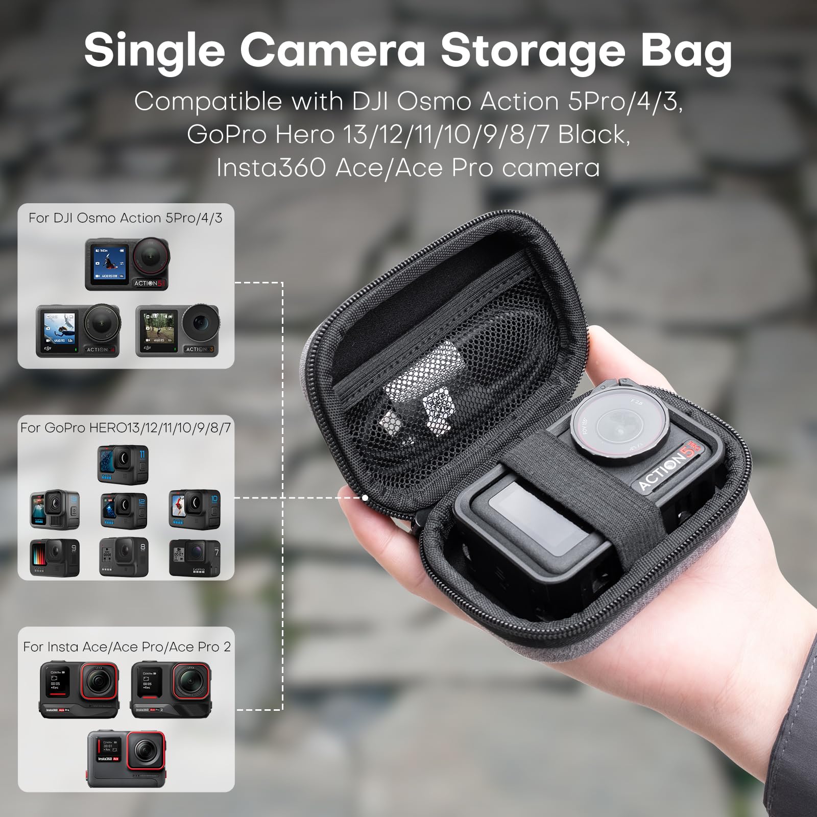 REYGEAK Osmo Action 5 Pro, custodia portatile in pelle PU, borsa a tracolla per DJI Osmo Action 5/4/3 Adventure Combo accessori (misura piccola)