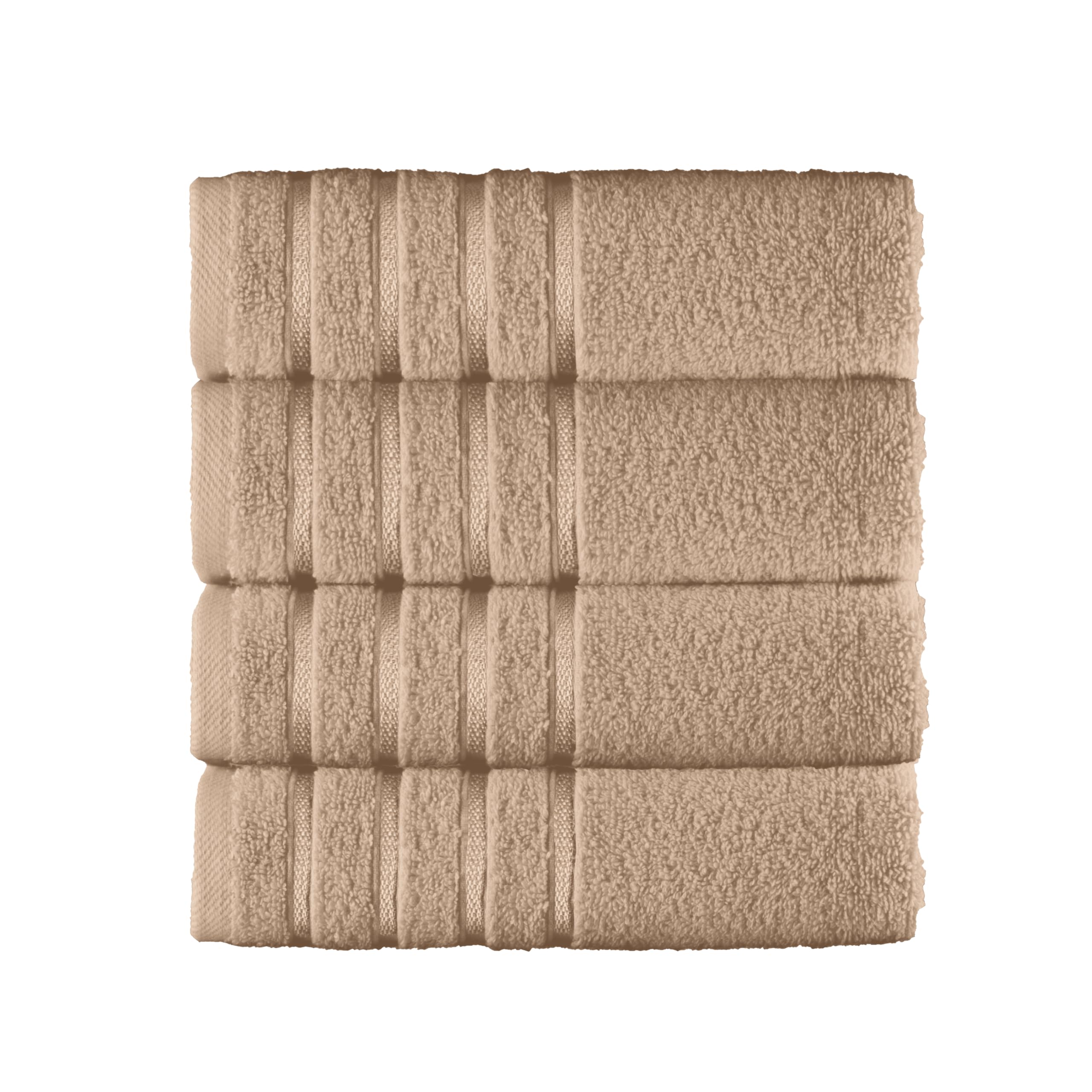 Elegant Comfort 100% Turkish Cotton 4 Lines Viscose Stripe Luxury 4 Pack Hand Towel Set - Ultra Absorbent and Soft 16 x 28 Inch Premium Hotel Spa Quality Towels for Everyday Bath Use, Taupe