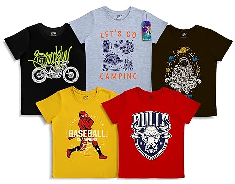 minicult Boys Regular Fit T-Shirt (Pack of 5)