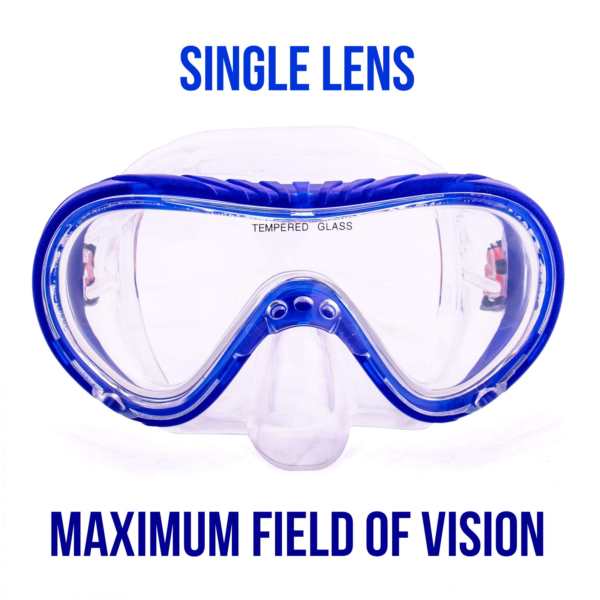 Junior Semi-Dry Diving & Snorkel Set | Child Safe Adjustable Face Mask | Beach Days, Vacations, or Aquatic Adventures - PVC Skirting and Mouthpiece, Tempered Shatterproof Glass (Blue)