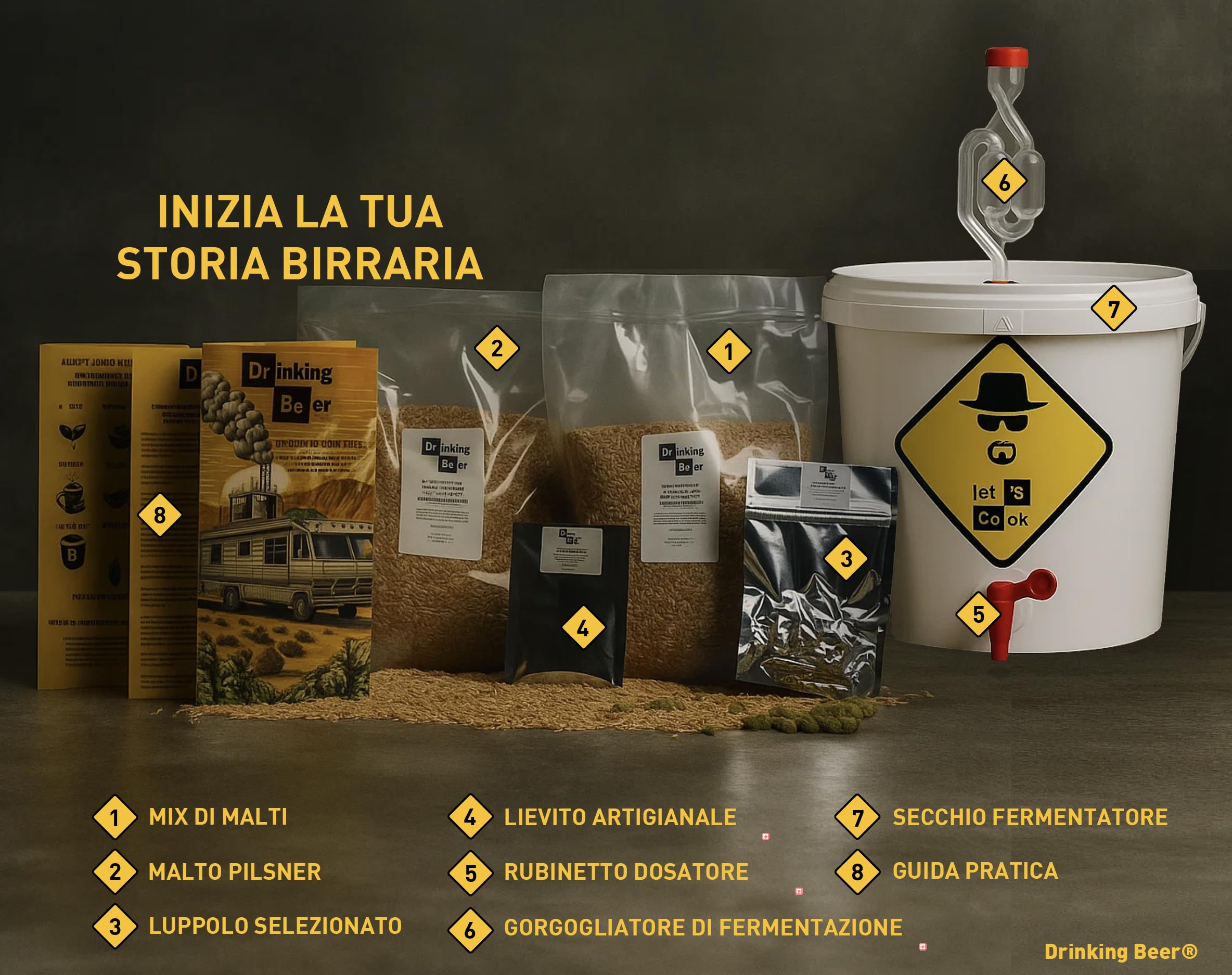 Drinking Beer® - Kit per la Produzione di Birra Artigianale 5L | Kit Per La Produzione A Casa | Regali Uomo Originali | Idea Regalo