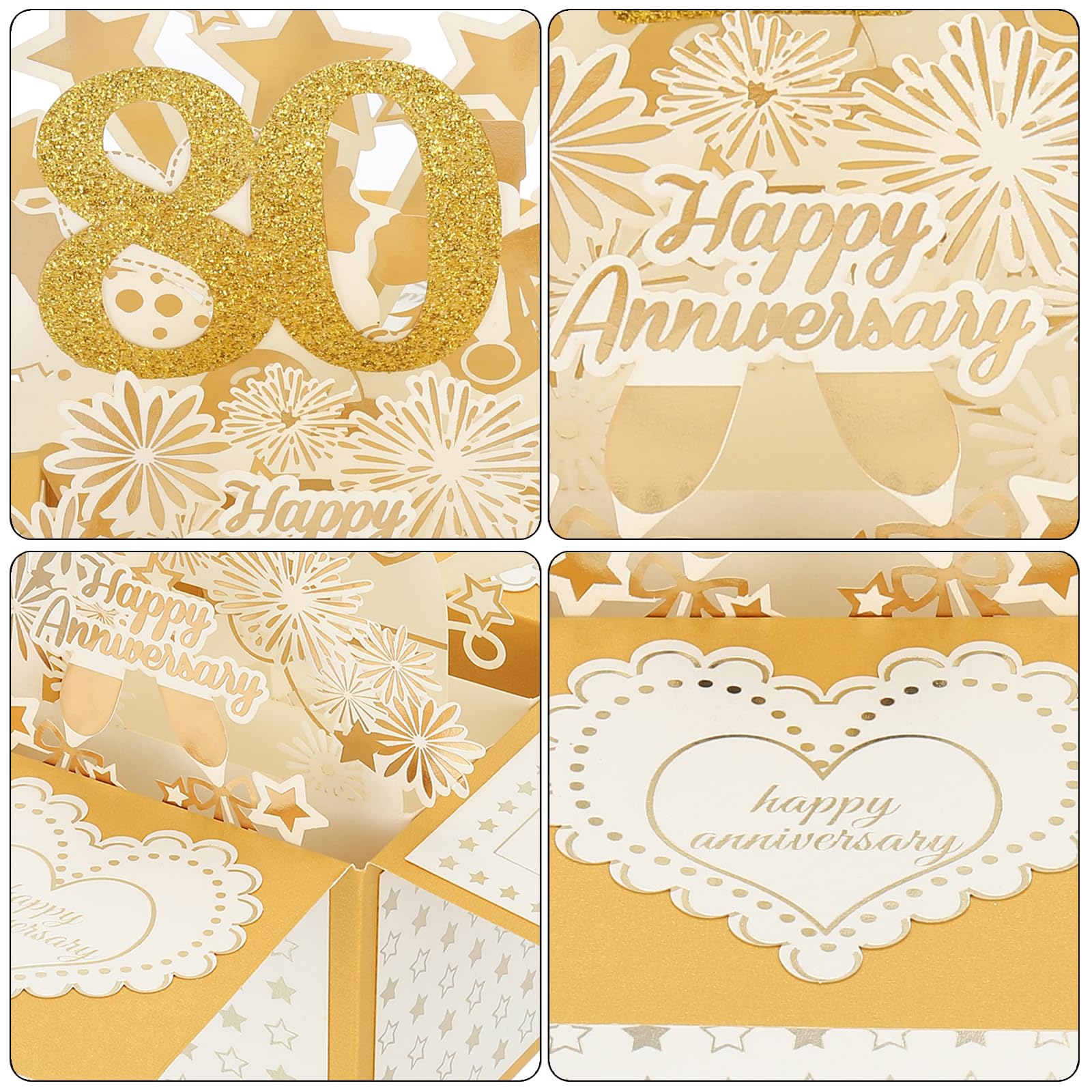PATIKIL 80 Year Anniversary Card, Happy Anniversary Cards Wedding Anniversary Card for Wife Men Her Couple Gold Tone - Image 4