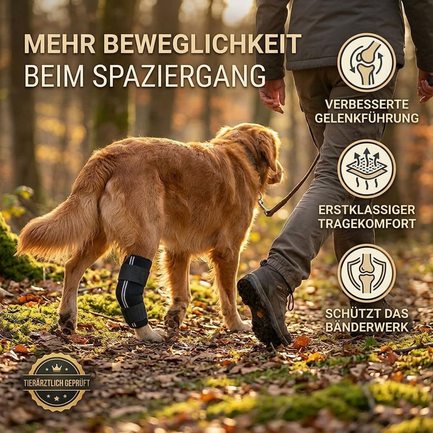 Nature Pet SPRUNGGELENK BANDAGE HUND HINTERBEIN – Sprunggelenk Bandage mit Leckschutz Hund – verstellbare Tarsal-Stulpen für Hunde zur Stabilisierung & Schutz des Hinterbeins – 165° Winkel/Größe L