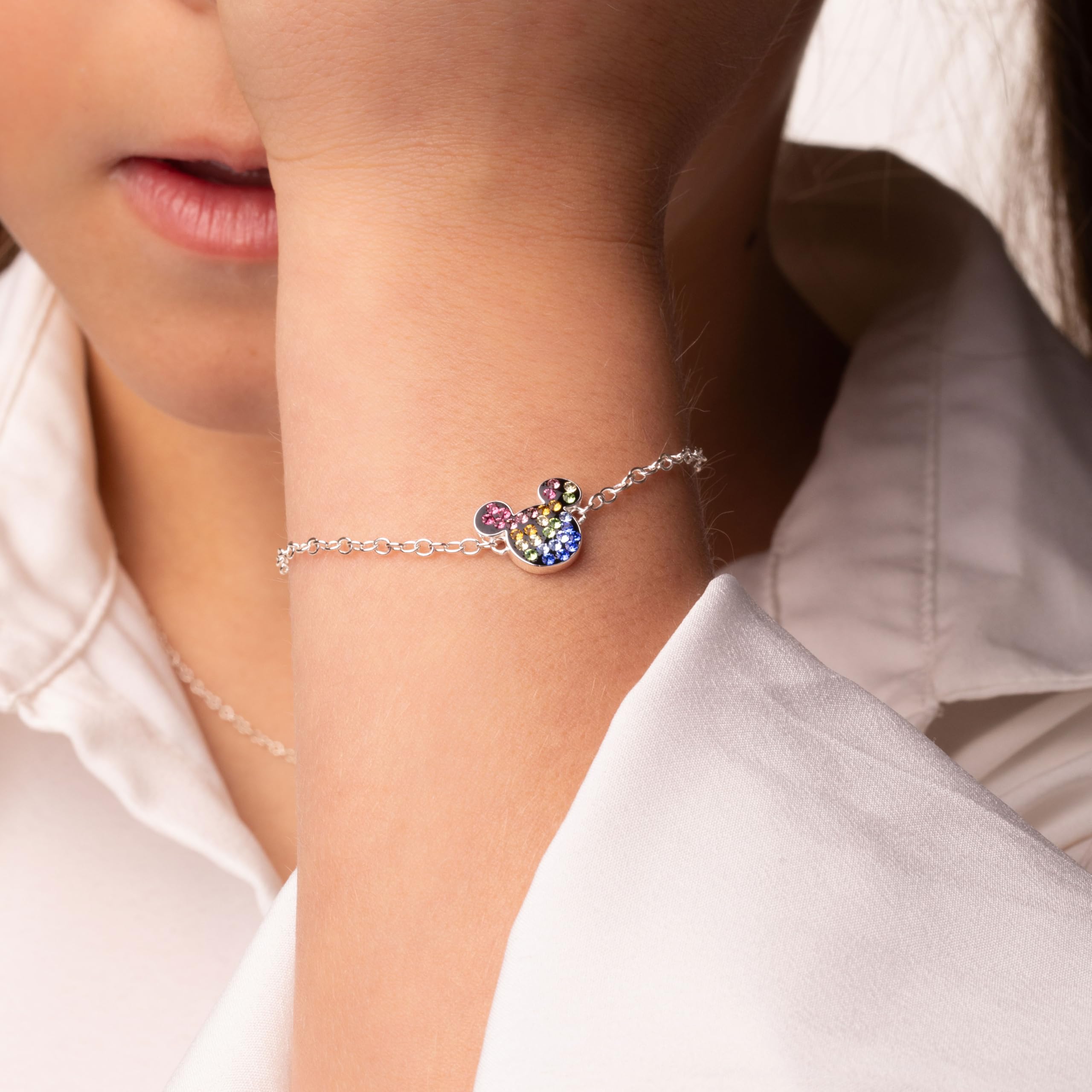 Disney Mickey und Minnie Maus Armband fur für Damen aus Sterling Silber, 14+3 cm