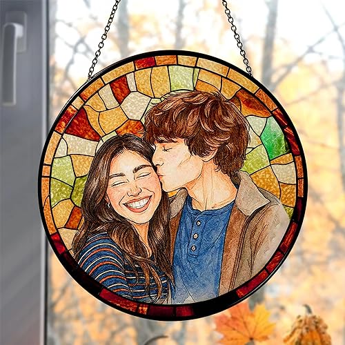 Atrapasoles de cristal de imitación con foto personalizada para parejas, retrato de cuople de fotos para colgar en ventana, regalo para ella y él,