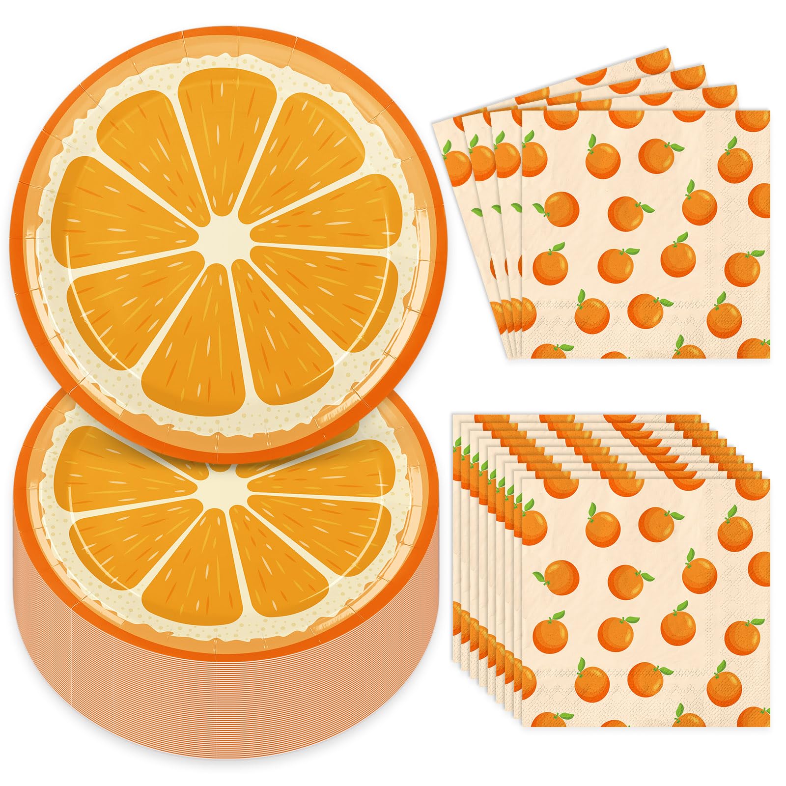 Whaline 48Pcs Little Cutie Baby Shower Party Supplies Orange Fruit Tableware Disposable Dinnerware Set 24Pcs Paper Plate 24Pcs Dinner Napkin for