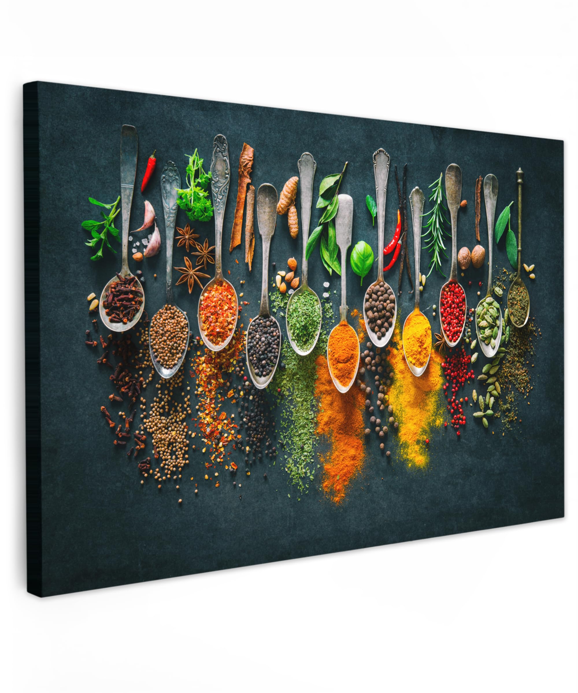 MuchoWow© Cuadros Decorativos Modernos para Sala 120x80 cm Lienzos Decoracion Pared Salon Quadros Decoração Dormitorios Cocina - Hierbas - Especias - Cucharas