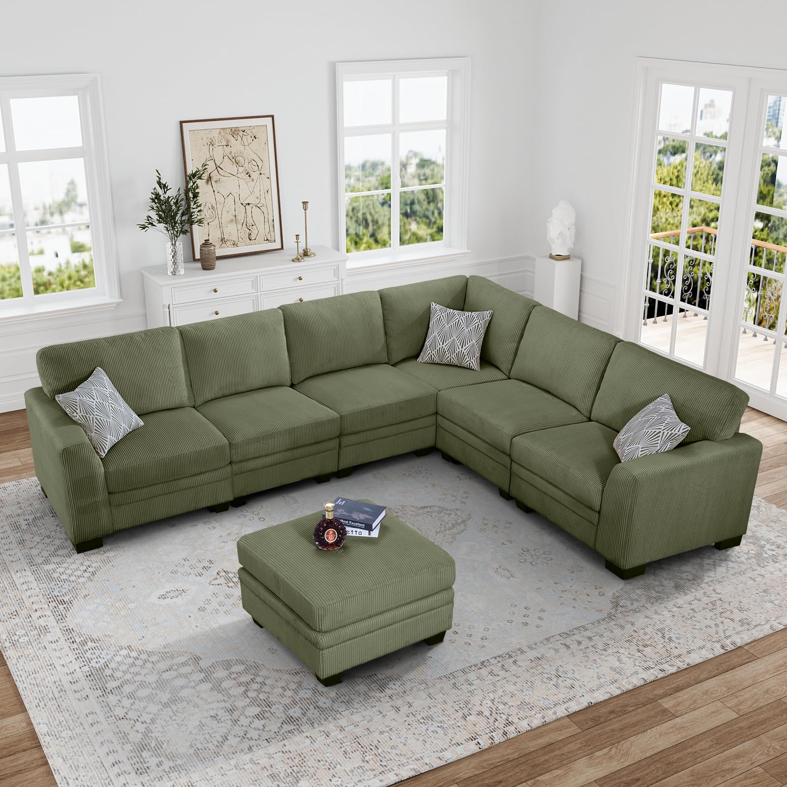 Legend Vansen Oversized Modular Sectional Sofa,7 Seat U Shaped Couch with Ottoman,Corduroy Sofa with Deep Seat,Convertible Large Sectional Couches for