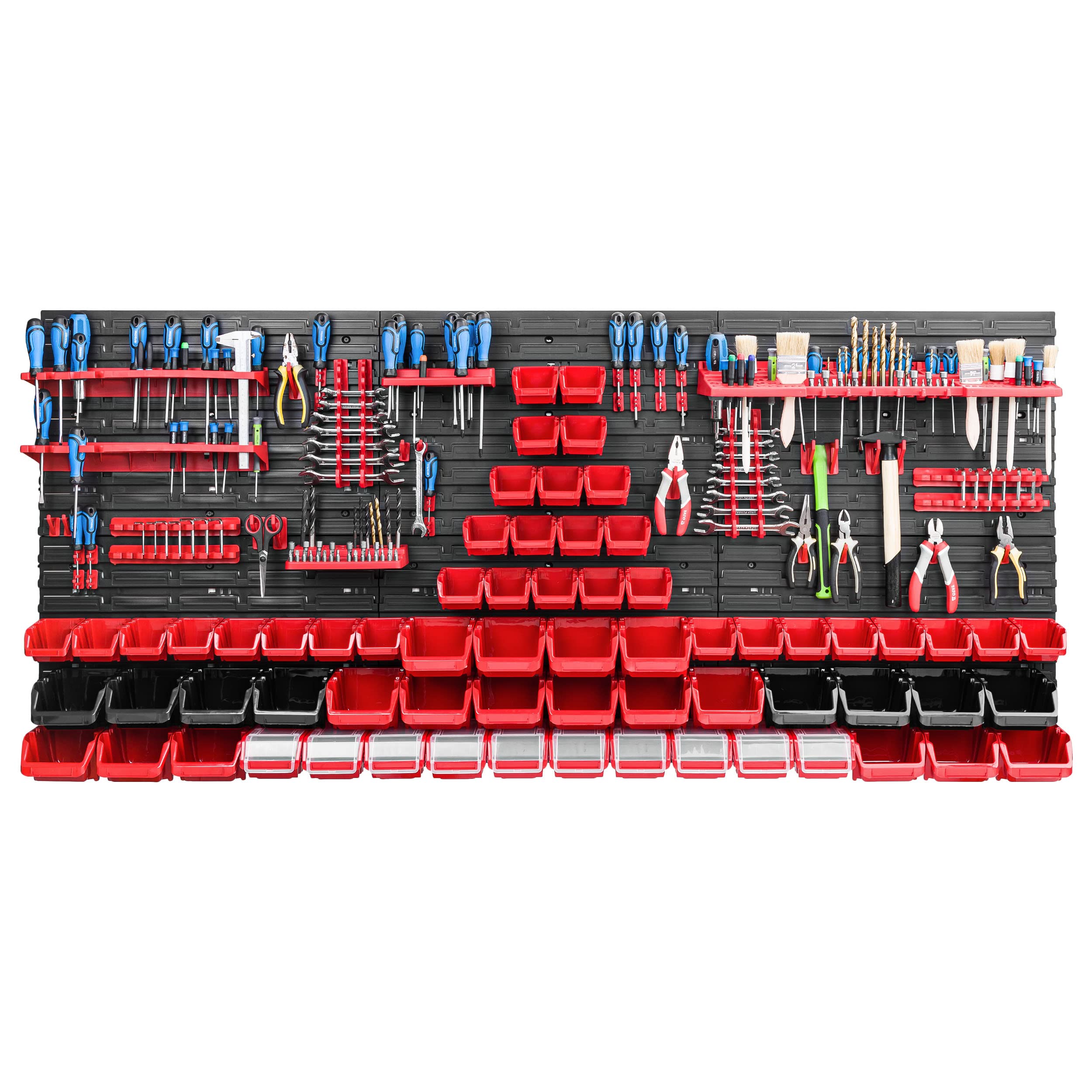Sistema de almacenamiento para taller, 172 x 78 cm, 66 unidades, estantería de pared con soportes para herramientas y cajas apilables, placas de pared extrafuertes, estantería para herramientas,