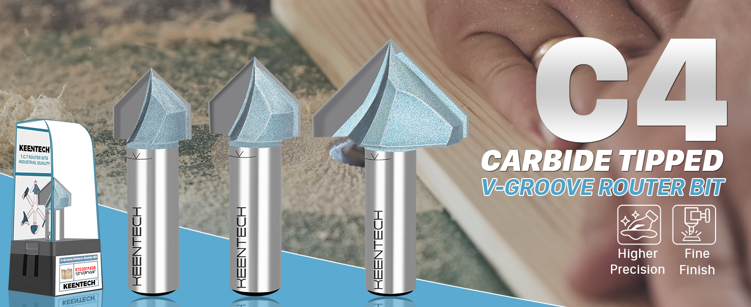 KEENTECH 90 Degree V Groove Router Bit for Woodworking with 1/2