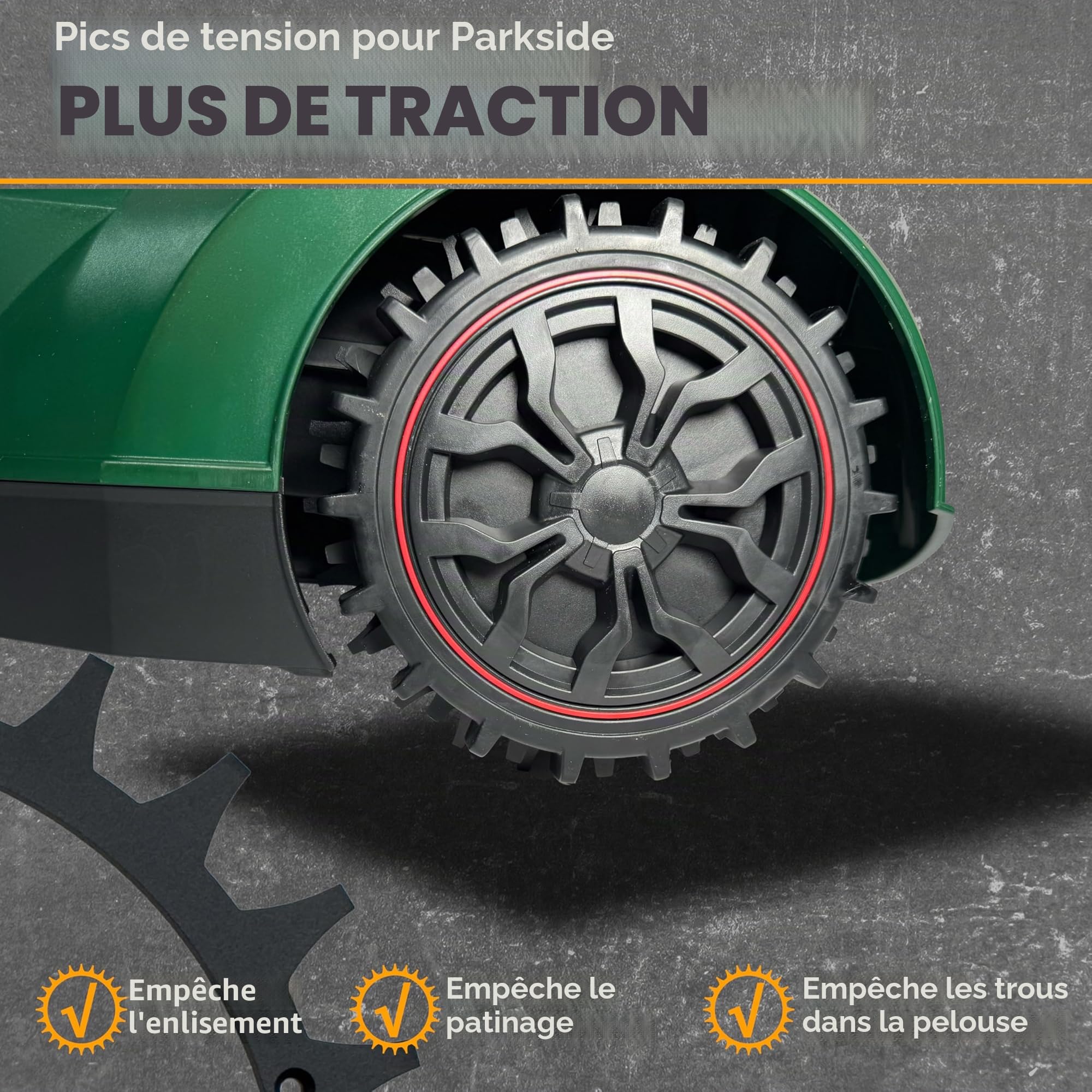 Embouts noirs pour robot tondeuse Parkside PMRA/PMRDA/PAMR/PAMRS - Revêtement en poudre - 219 mm - Ébavuré et avec 14 vis en acier inoxydable - Amélioration de la traction pour tondeuse ROBO CLAWS