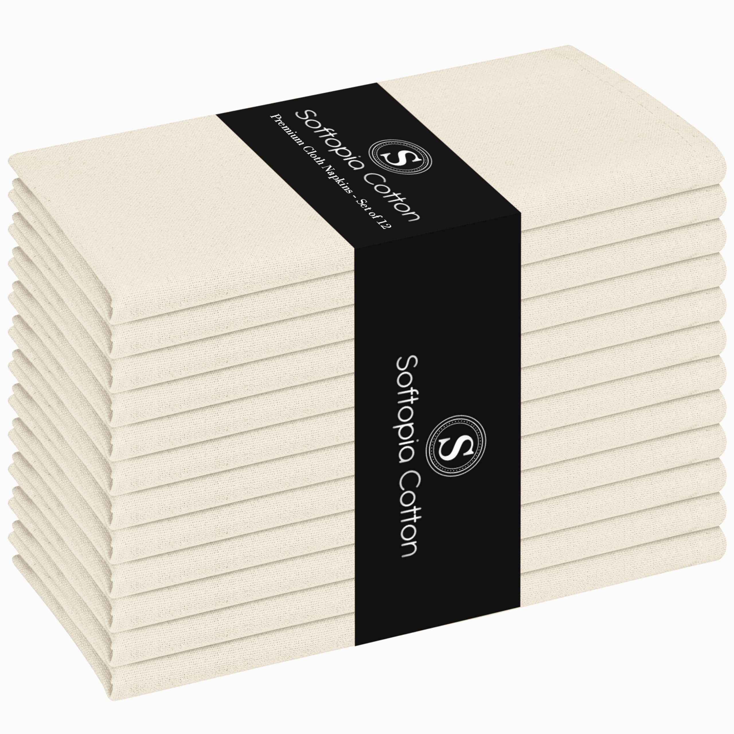 Ivory Cloth Napkins 100% Cotton 17x17 Inch, Soft Texture, Machine Washable, Colorfast, Suitable for Easter Lunch, Bridal Showers, Tea Parties, Formal Dining - Ivory Cream (Set of 12)