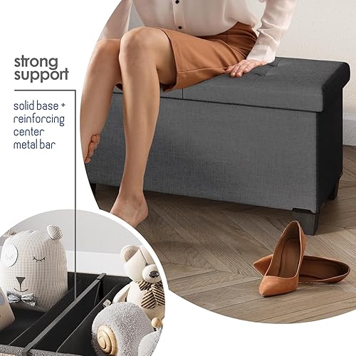 Miniatura 5 de Storage Ottoman Bench with Bins, 43-in Storage Bench for Bedroom End of Bed, Folding Foot Rest Ottoman for Living Room Max 660lbs, Fabric Ottomans,