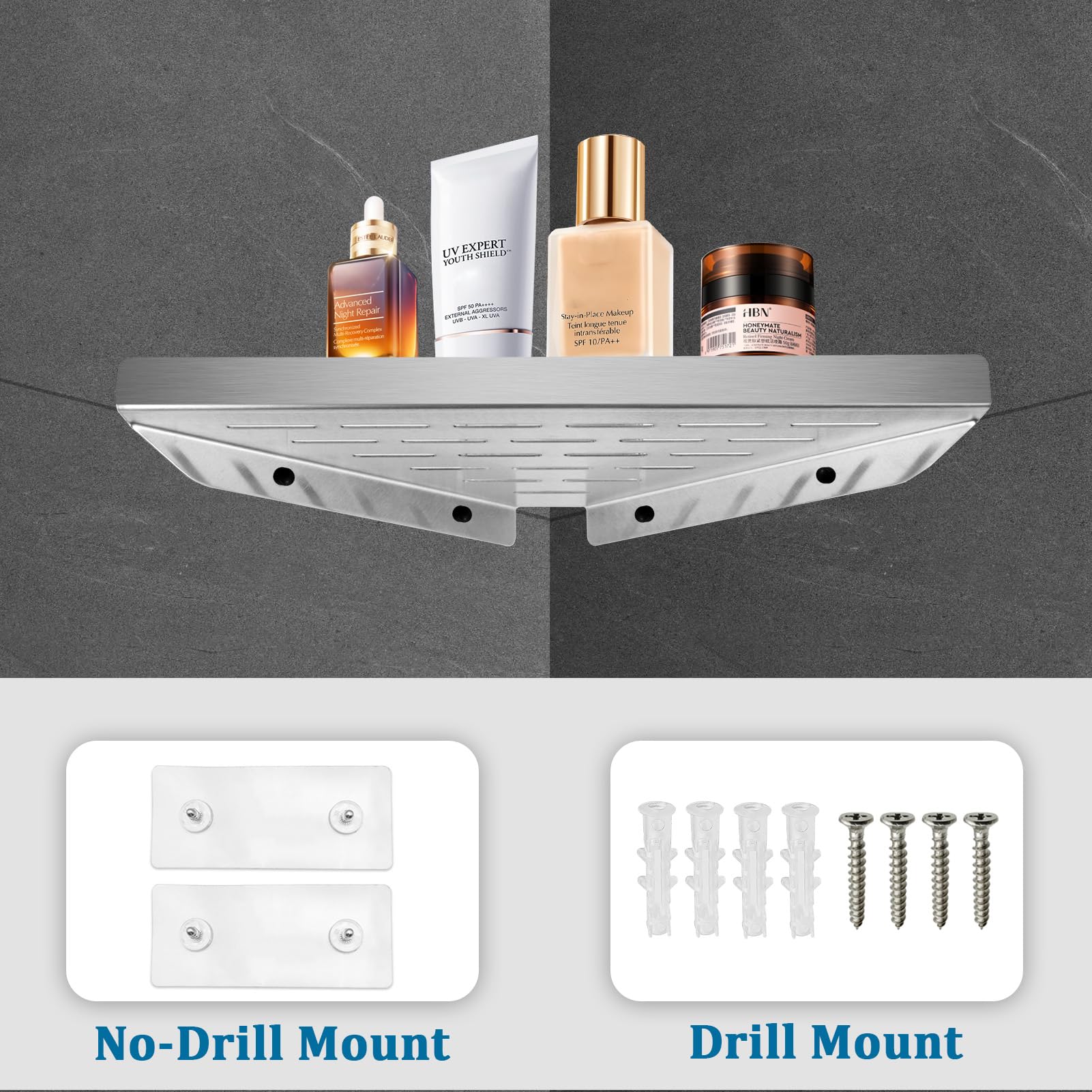 2 Stück Duschablage Eckablage Dusche ohne Bohren Edelstahl Silber