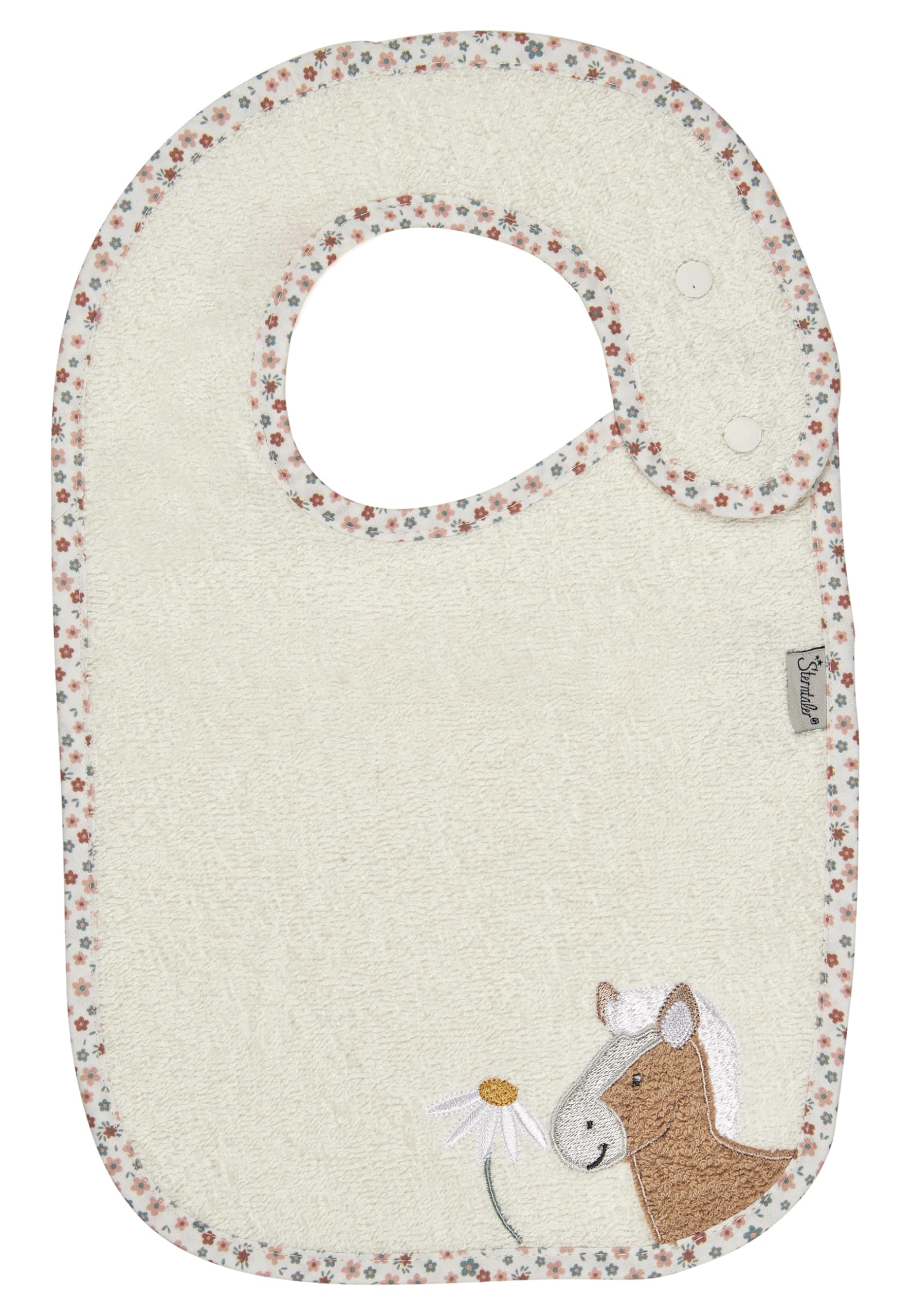 Sterntaler Lätzchen Pferd Sunny - Baby Lätzchen mit niedlicher Applikation, aus saugfähiger Baumwolle - Baby Lätzchen mit Druckknopfverschluss, ecru
