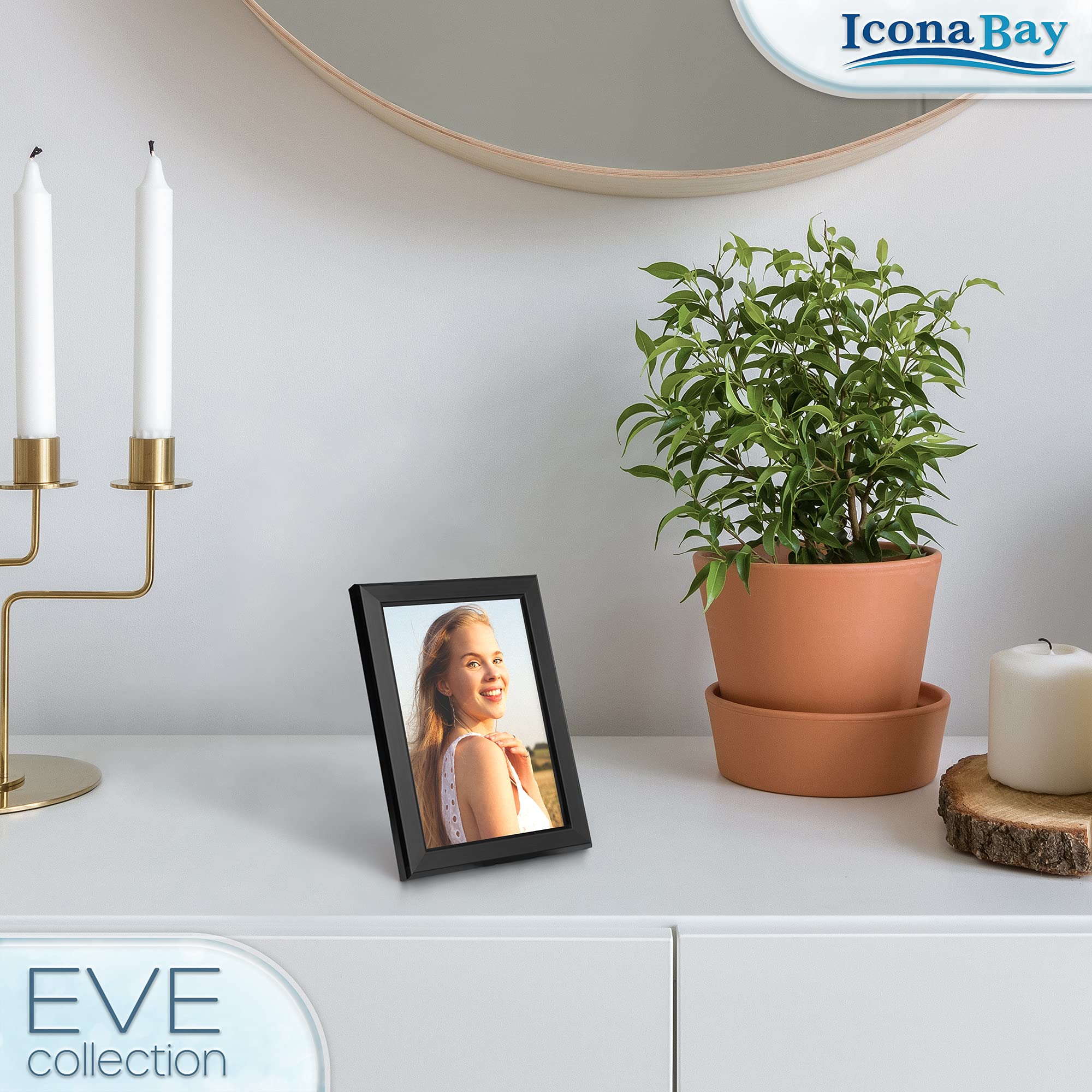 Icona Bay Eve Collection Lot de 10 cadres photo 10 x 15 cm Noir Cadre moderne à double biseau Montage mural ou de table