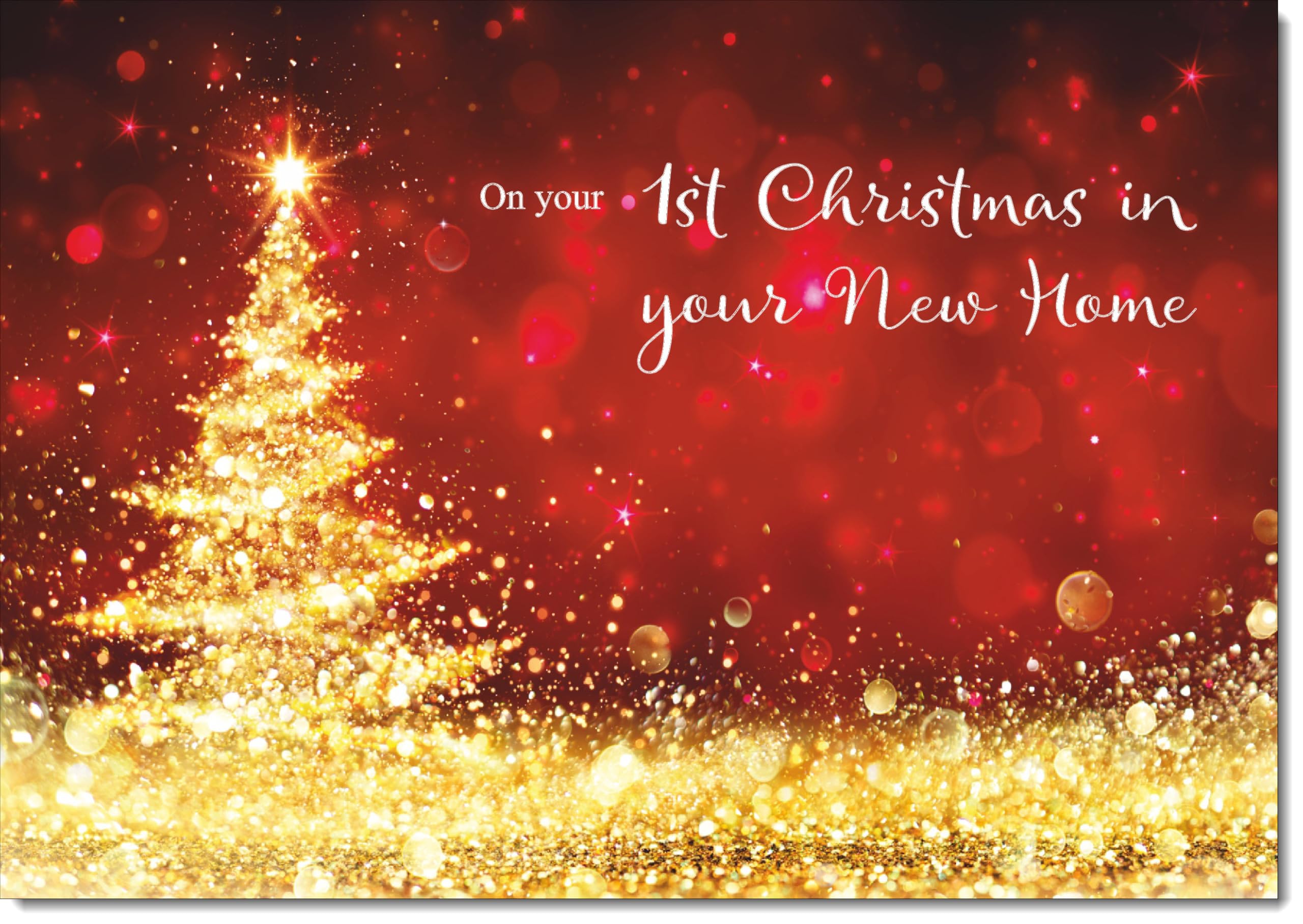 doodlecards 1st First Christmas in New Home Christmas Card Gold Abstract ChristmasTree Large A4 Size Christmas Card for 1st in New Home with Plain Envelope